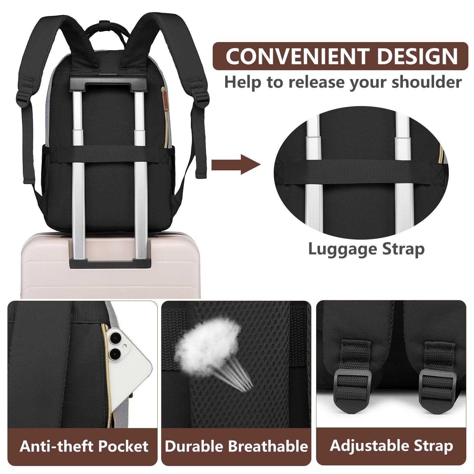 Stylish 15.6" Laptop Backpack for Women & Teens, USB Charger, Waterproof, Casual4