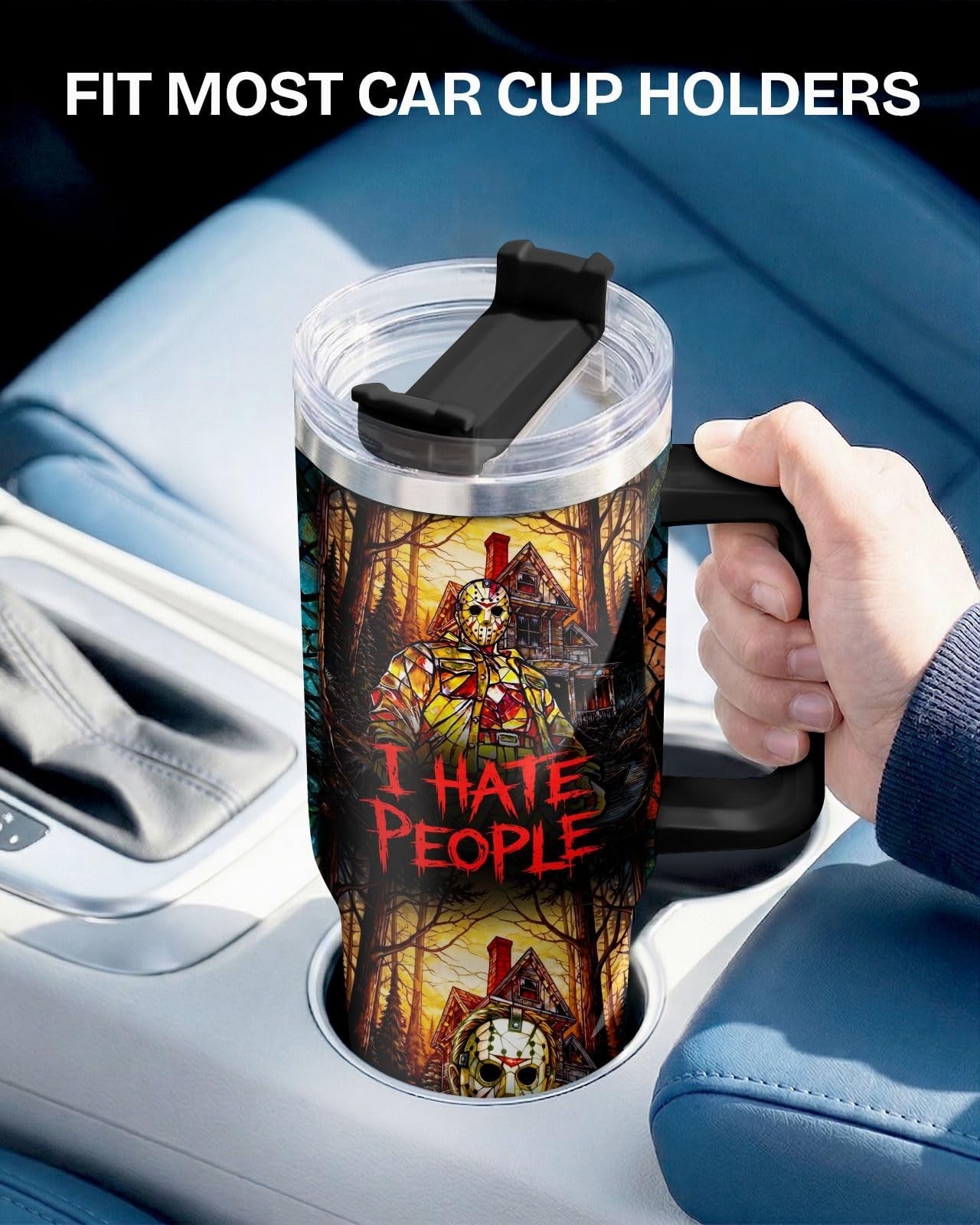 40oz Insulated Travel Mug with Handle   Funny Horror Slasher Design, Perfect Gif5