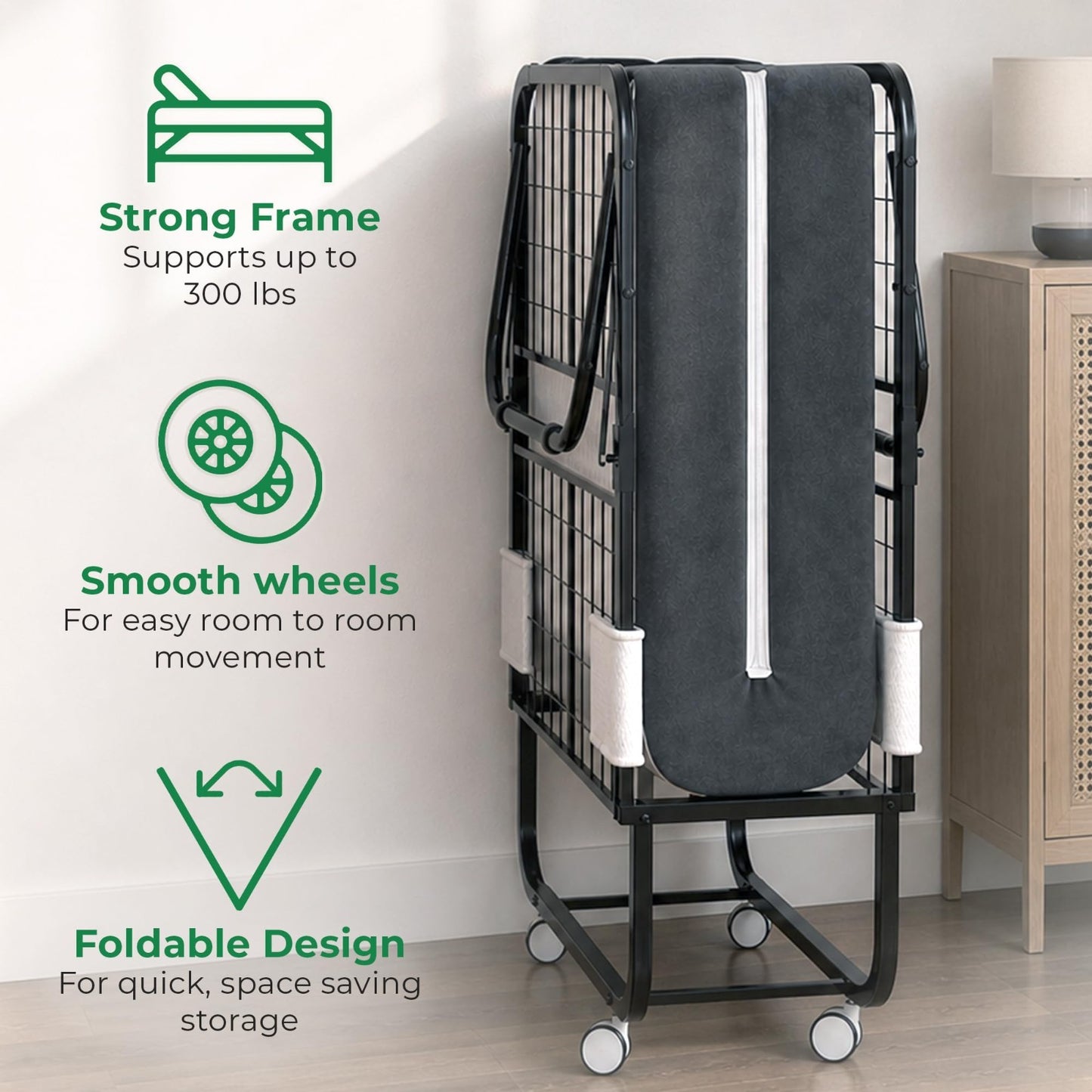 Portable Folding Bed with 5" Memory Foam Mattress   Twin Size Rollaway Guest Bed5