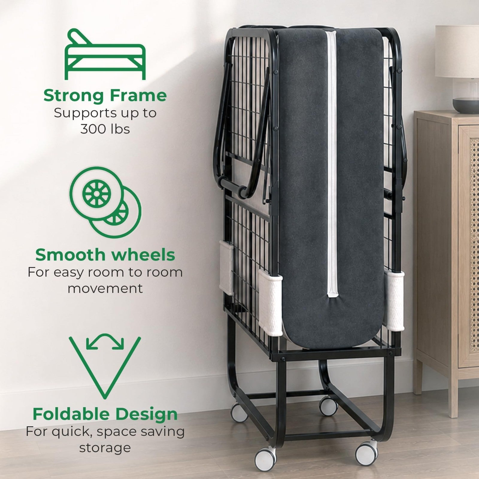 Portable Folding Bed with 5" Memory Foam Mattress   Twin Size Rollaway Guest Bed5