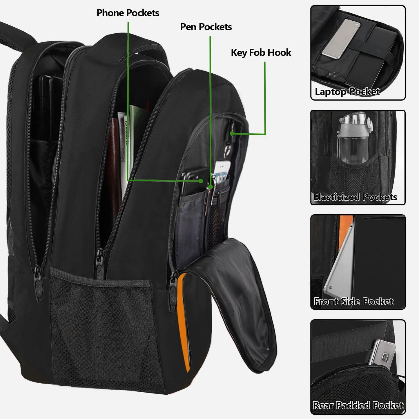 Orange Travel Backpack, Slim 15.6 Inch Laptop Bag, Durable College Rucksack3