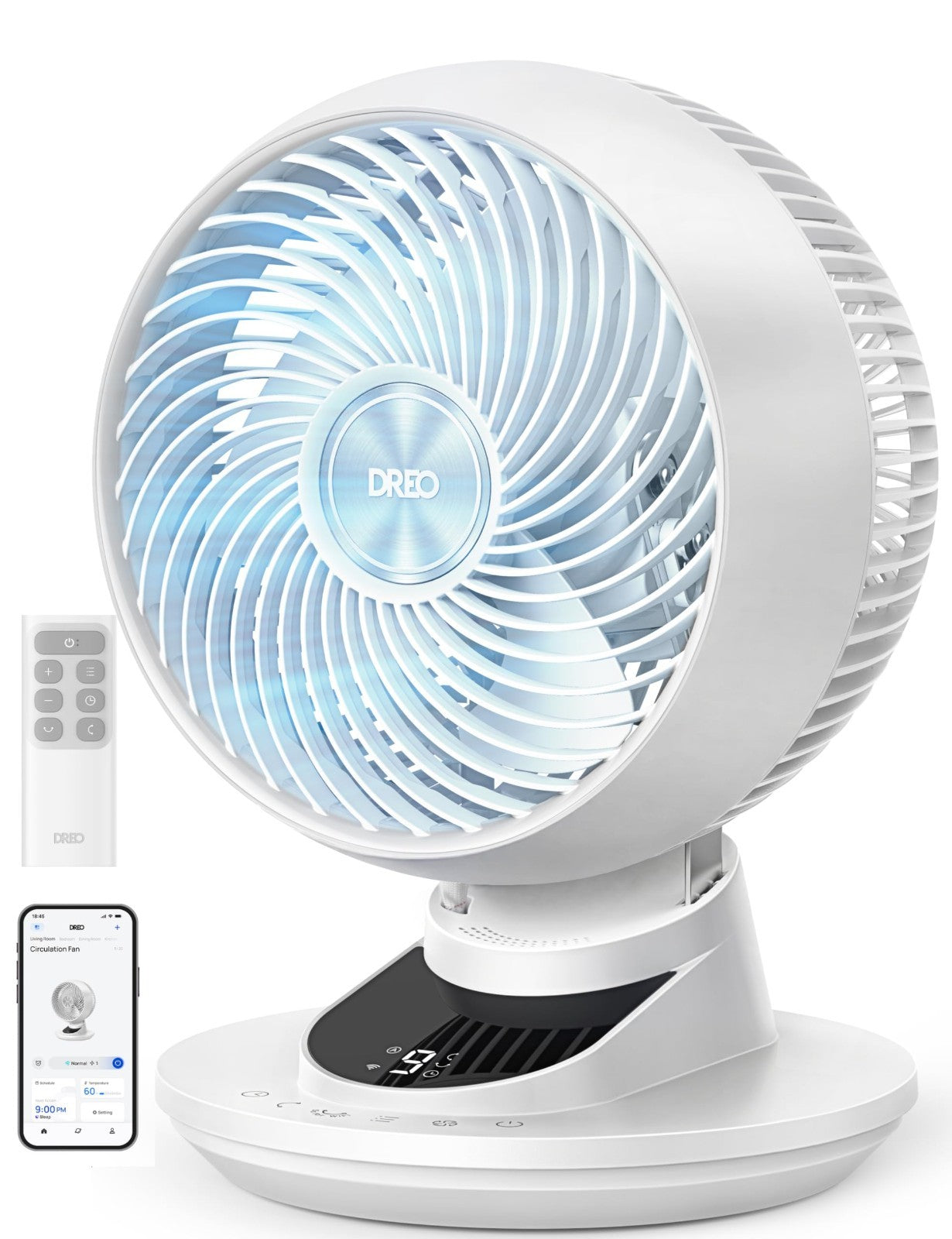 Powerful 12" Smart Fan with 85ft Airflow, Quiet 20dB, Oscillating, App/Voice Con0