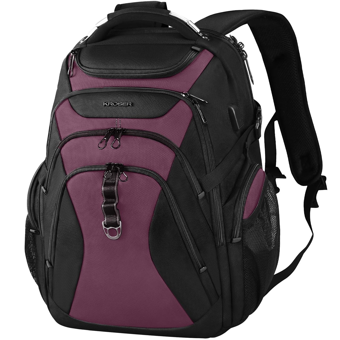 Spacious 17.3 Inch Laptop Backpack for Men   Stylish Black & Burgundy Design1