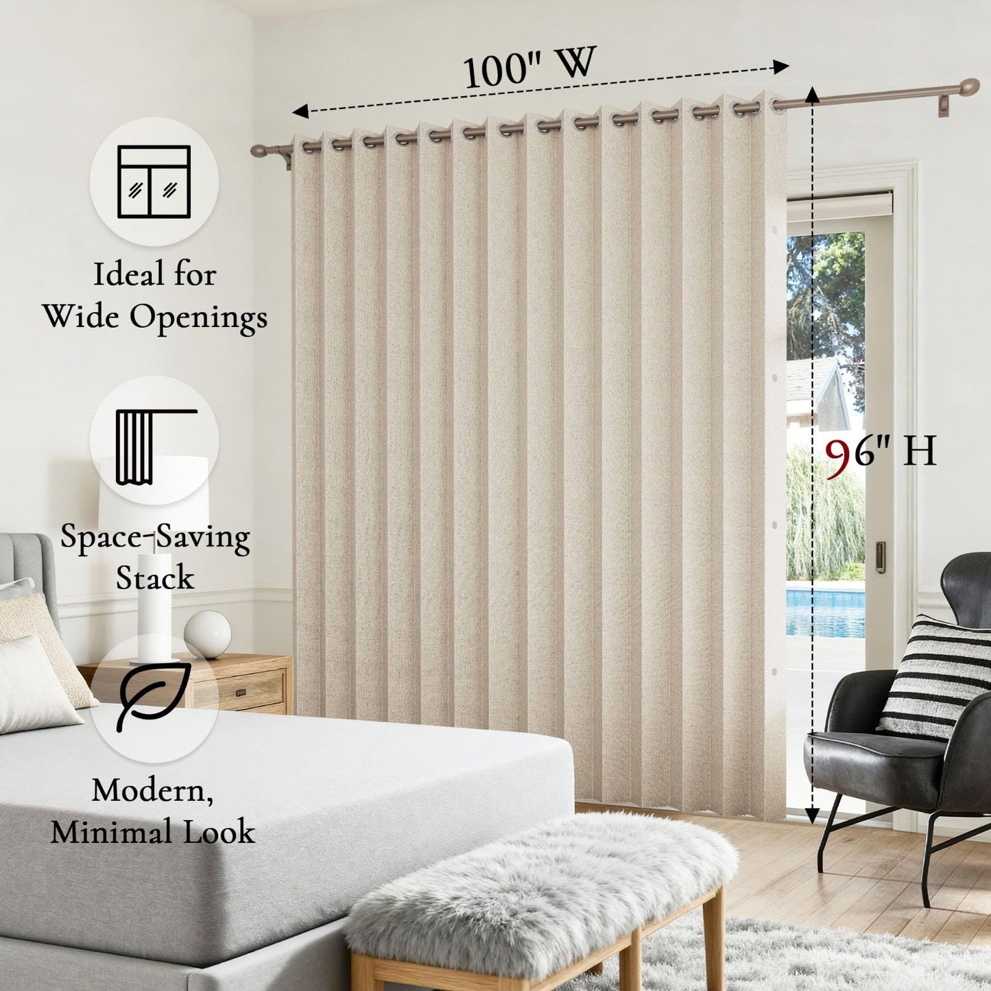 Accordion Door Curtains for Doorways, Fabric Privacy Curtain Panel 100x96 Sand2