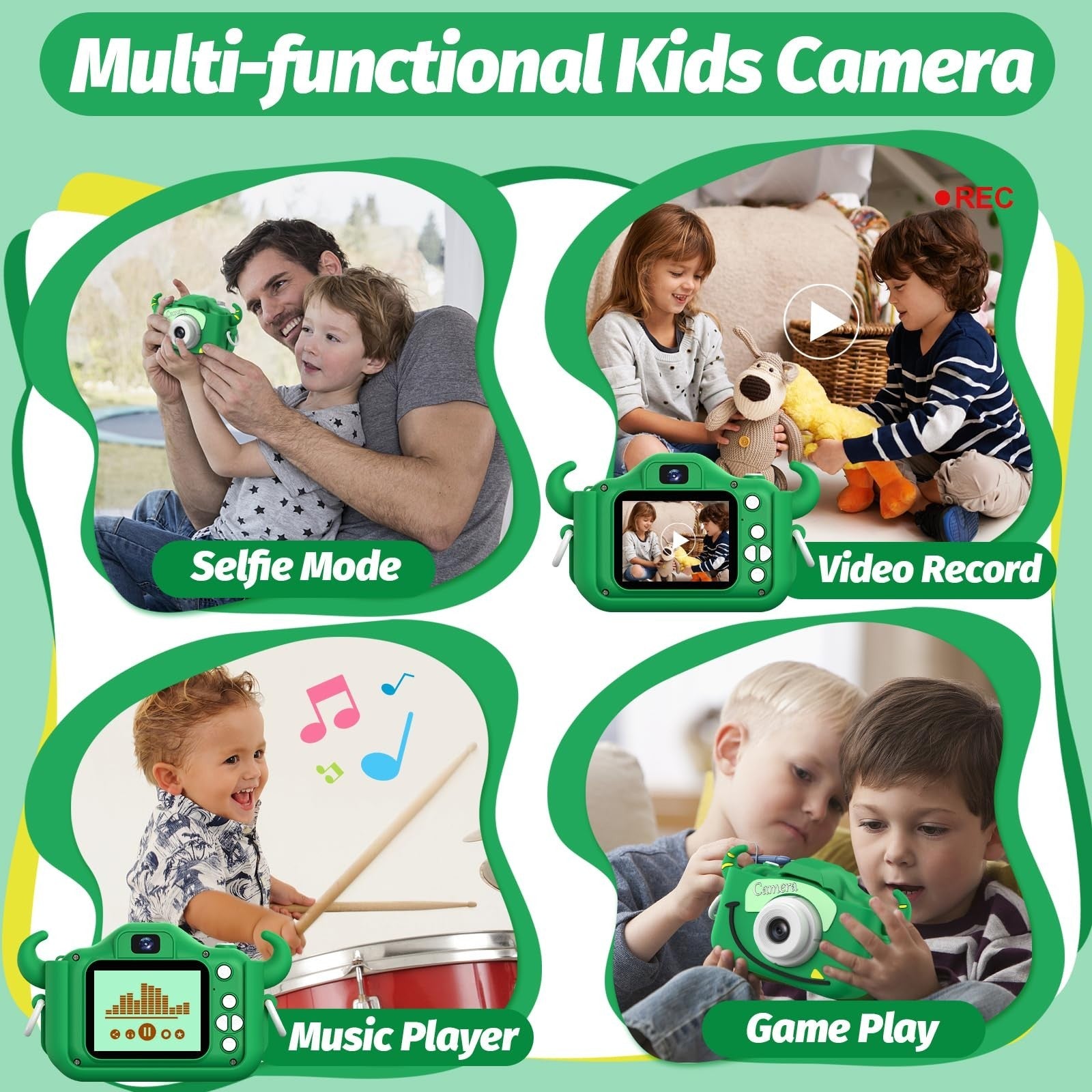 Kids Digital Camera for 3 8 Year Olds, Cartoon Soft Cover, Video Camcorder Gift3