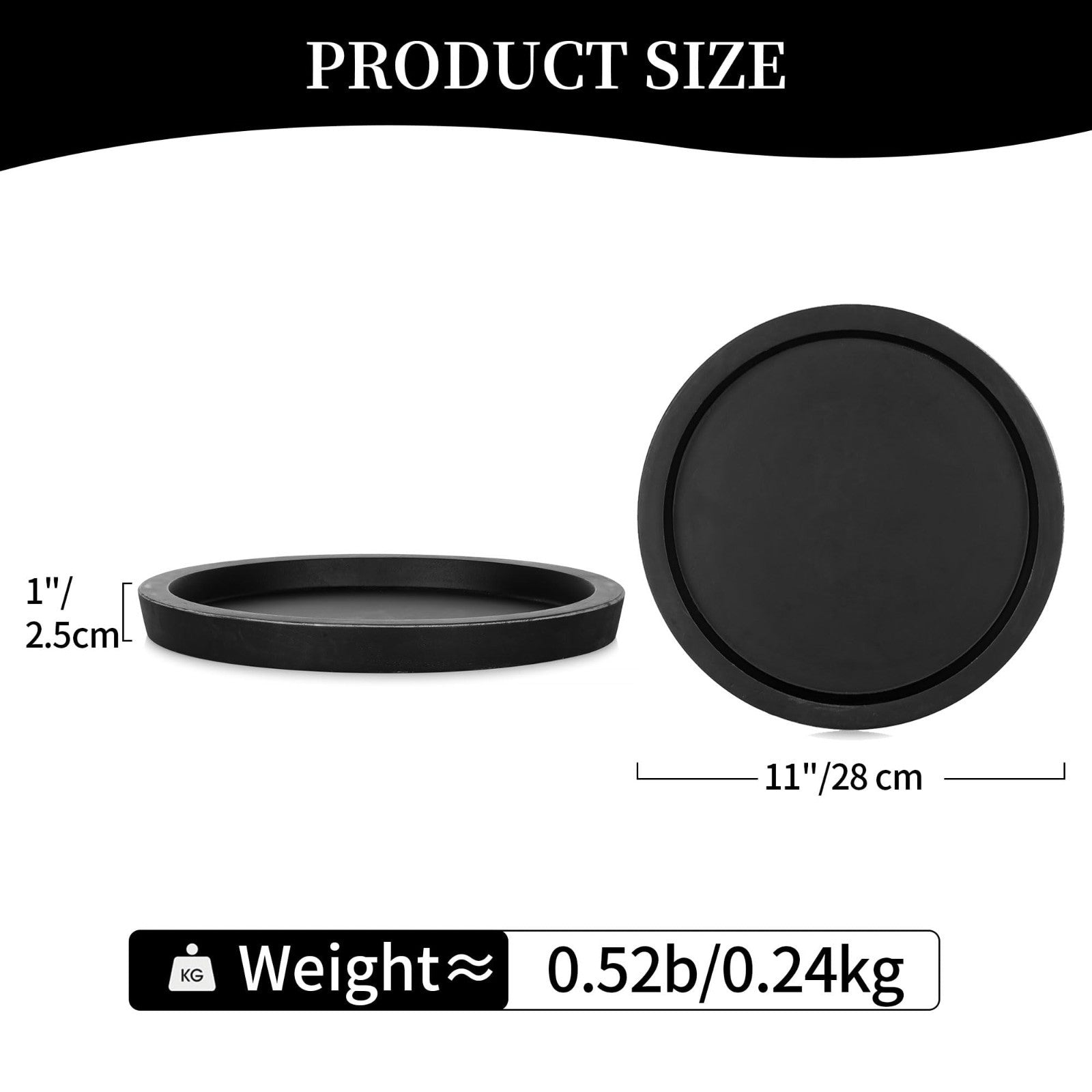 Round Black Wooden Tray for Coffee Table - Vintage Candle Holder Plate, Rustic D2
