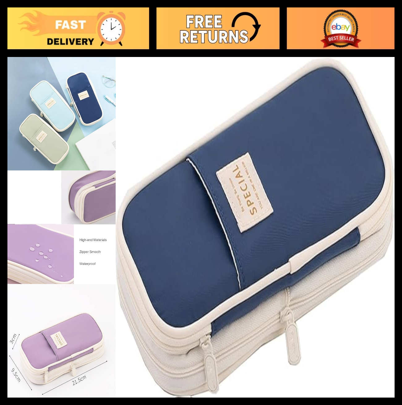 Large Storage Pencil Case Bag   Zippered Organizer Pouch for Office & Travel0