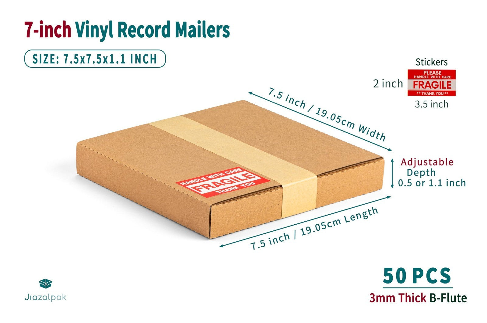 50 Pack 7-Inch Vinyl Record Mailers | Corrugated Shipping Boxes for EP Singles2