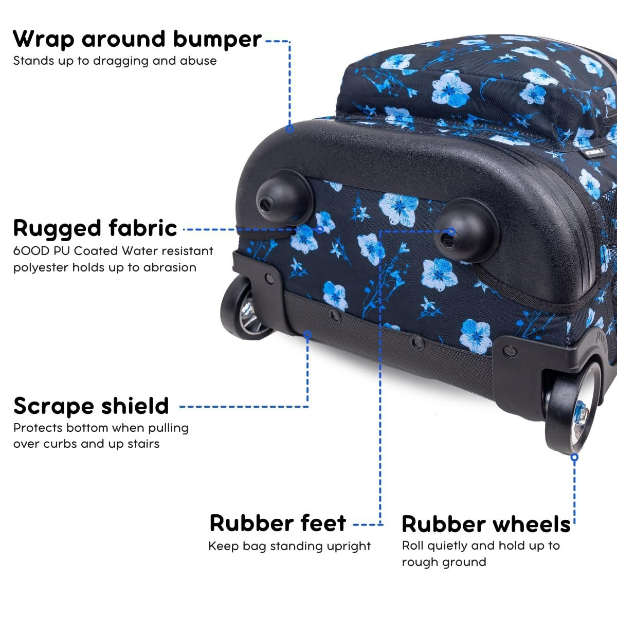 Kids Rolling Backpack with Wheels, 18" School Bookbag for Girls & Boys, Night Bl4