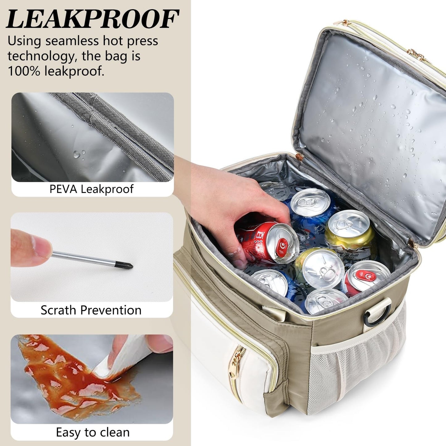 Insulated Lunch Bag - 16L Expandable Cooler Tote, Leakproof, Adjustable Strap fo4
