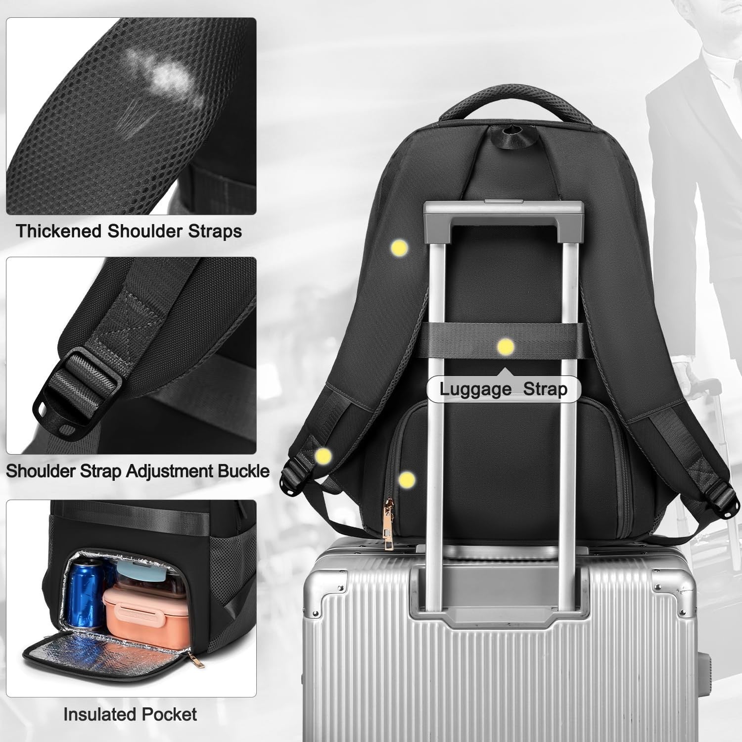 40L Travel Backpack for Men & Women, TSA Approved Carry-On, Fits 17" Laptop, Bla2
