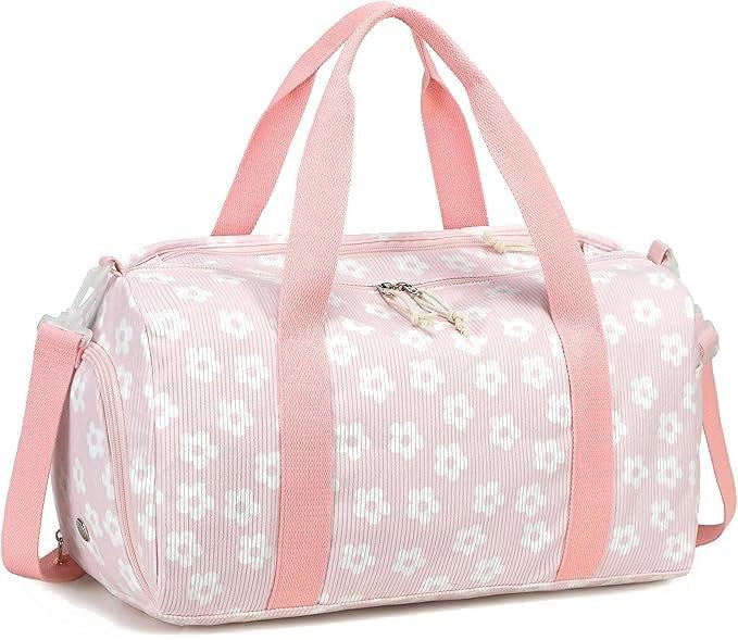 Cute Gym Duffle Bag for Girls - Waterproof Sports Overnight Bag with Shoe Compar1