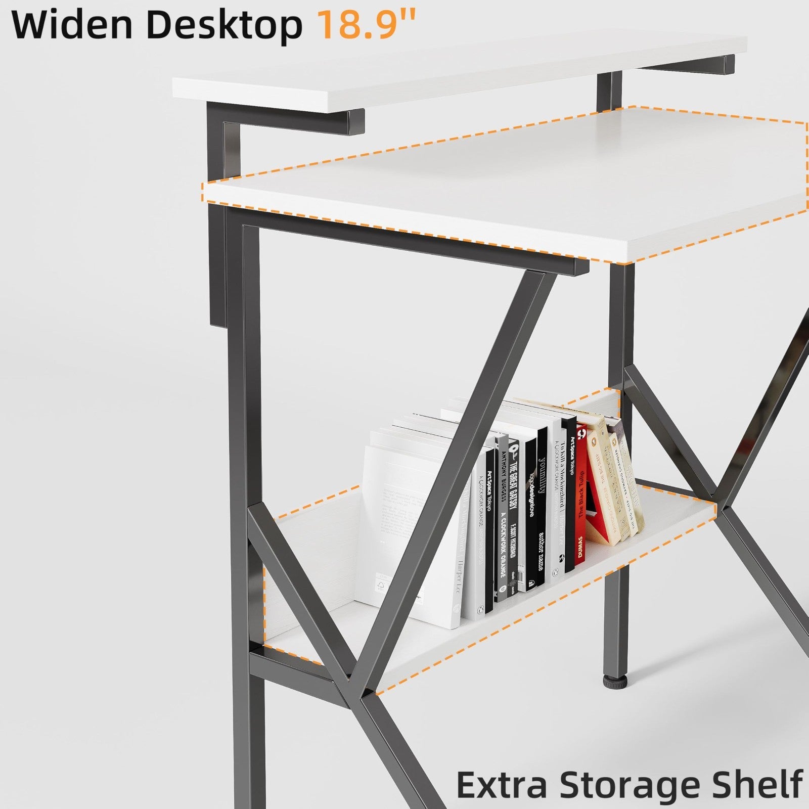 Compact 27.5" Computer Desk with Adjustable Monitor Stand & Storage - White/Blac3