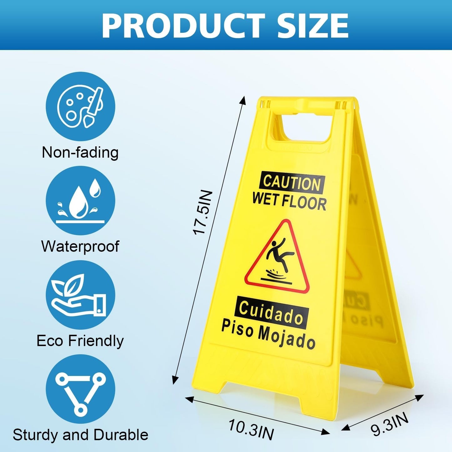 2 Pack Wet Floor Sign   17.5" Double Sided A Frame, Bright Yellow, Bilingual Cau2
