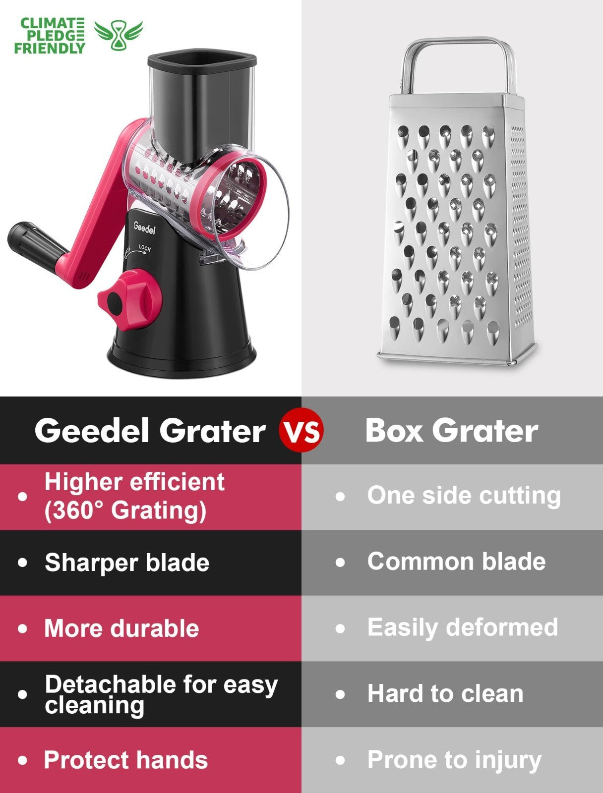 Hand Crank Rotary Cheese Grater & Vegetable Slicer   3 Blades, Stainless Steel,3