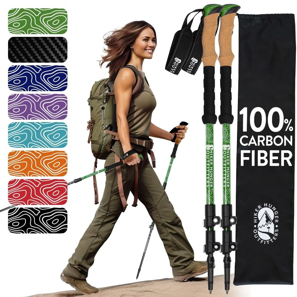 Lightweight Carbon Fiber Trekking Poles   Collapsible Hiking Sticks with Cork Gr1