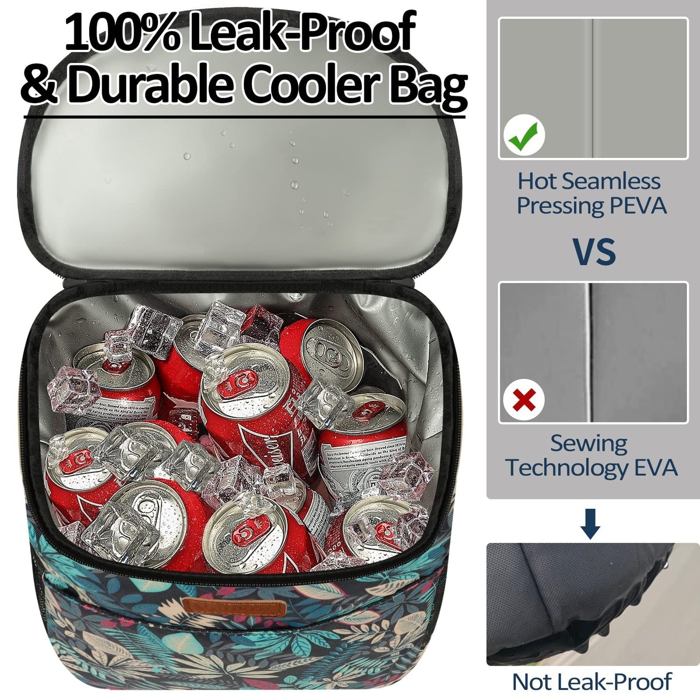 Insulated Camping Cooler Backpack - Holds 30-45 Cans, Waterproof & Leak Proof, I2