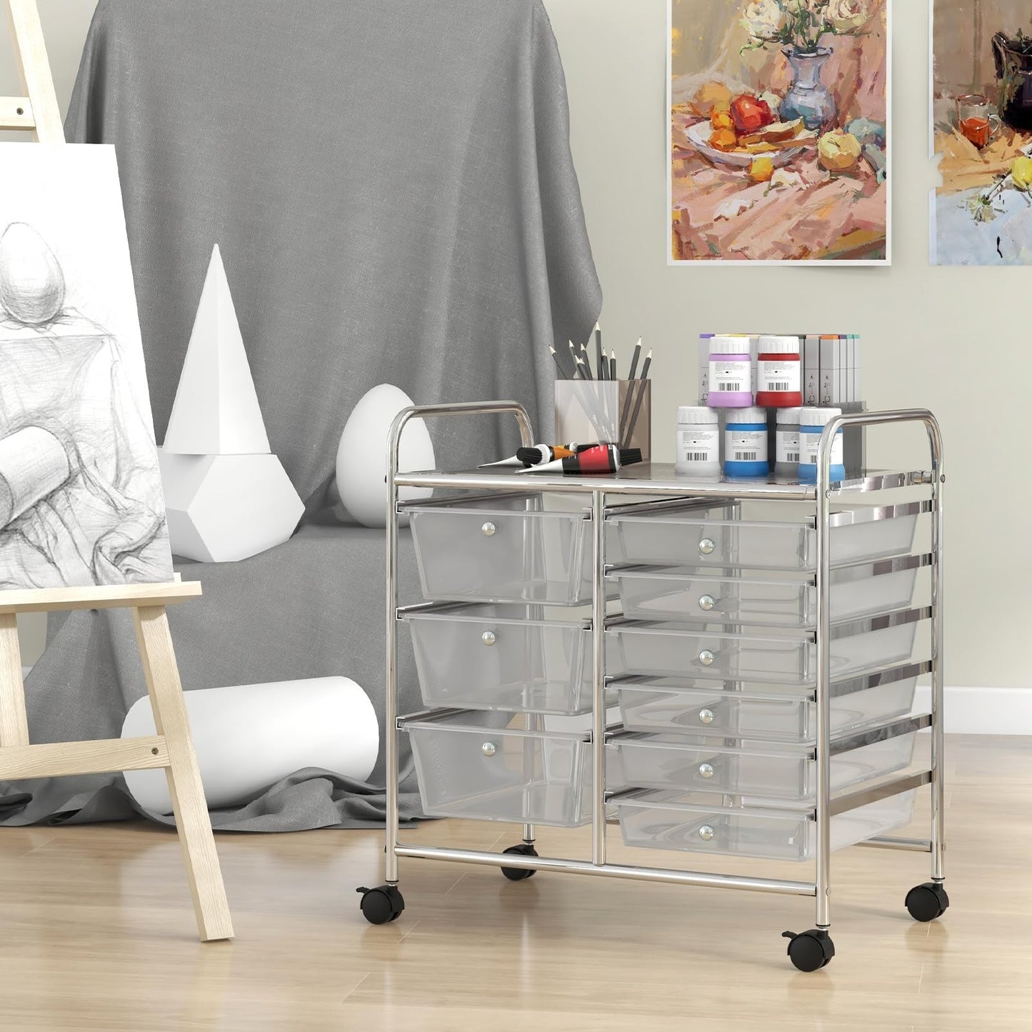 9 Drawer Rolling Storage Cart   Mobile Utility Cart with Wheels for Craft, Art &6