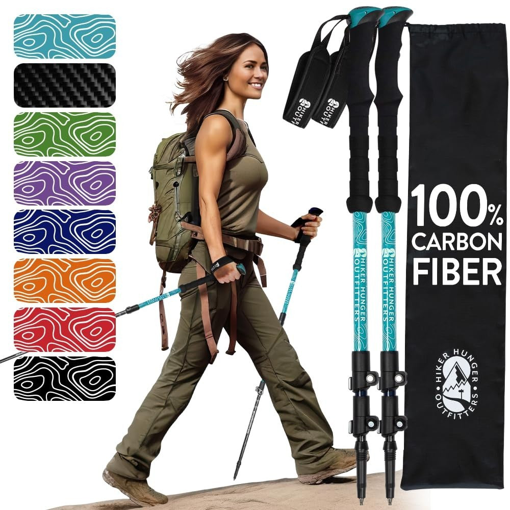 Lightweight Carbon Fiber Trekking Poles - Collapsible Hiking Sticks with Cork Gr1
