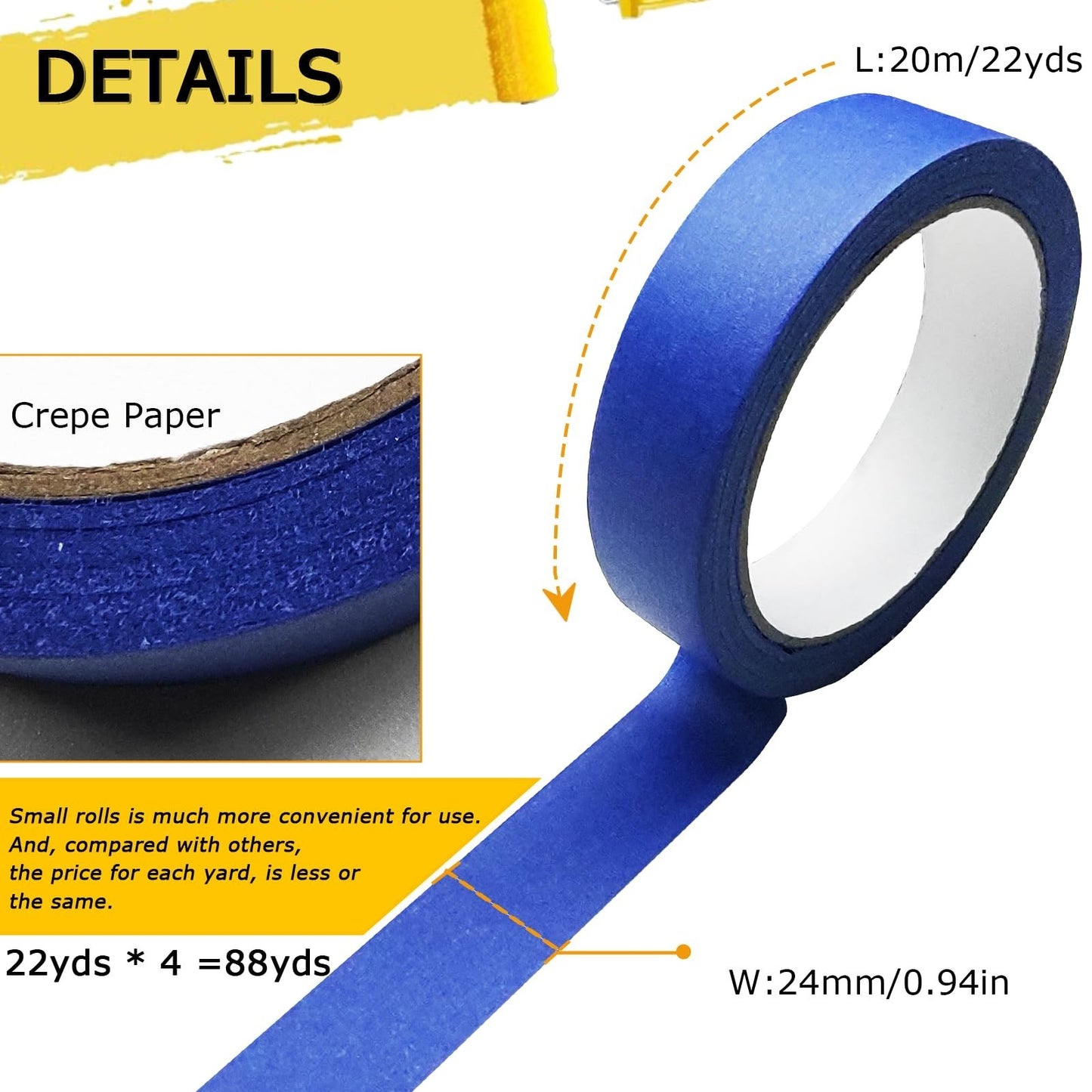 4 Rolls Blue Painters Tape   Premium Masking Tape for DIY Crafts, Painting, Easy2