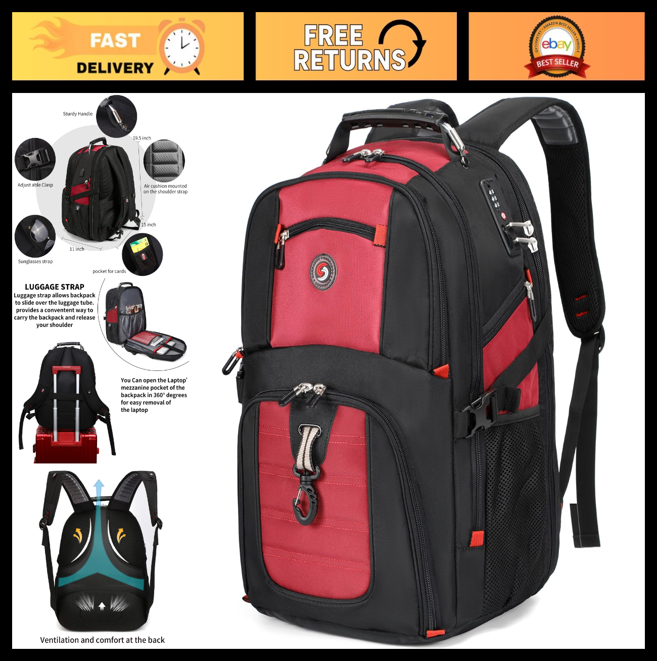 Large Travel Laptop Backpack for Women   Stylish Work & College Bag, Durable & S0