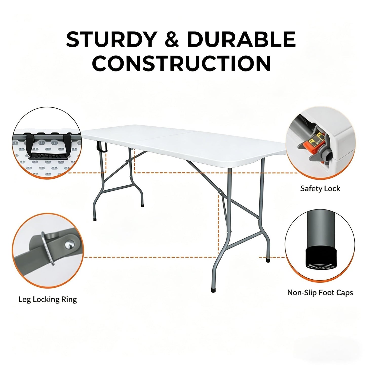 6ft Folding Table with Handle - Heavy Duty Portable for Indoor/Outdoor Events, B3