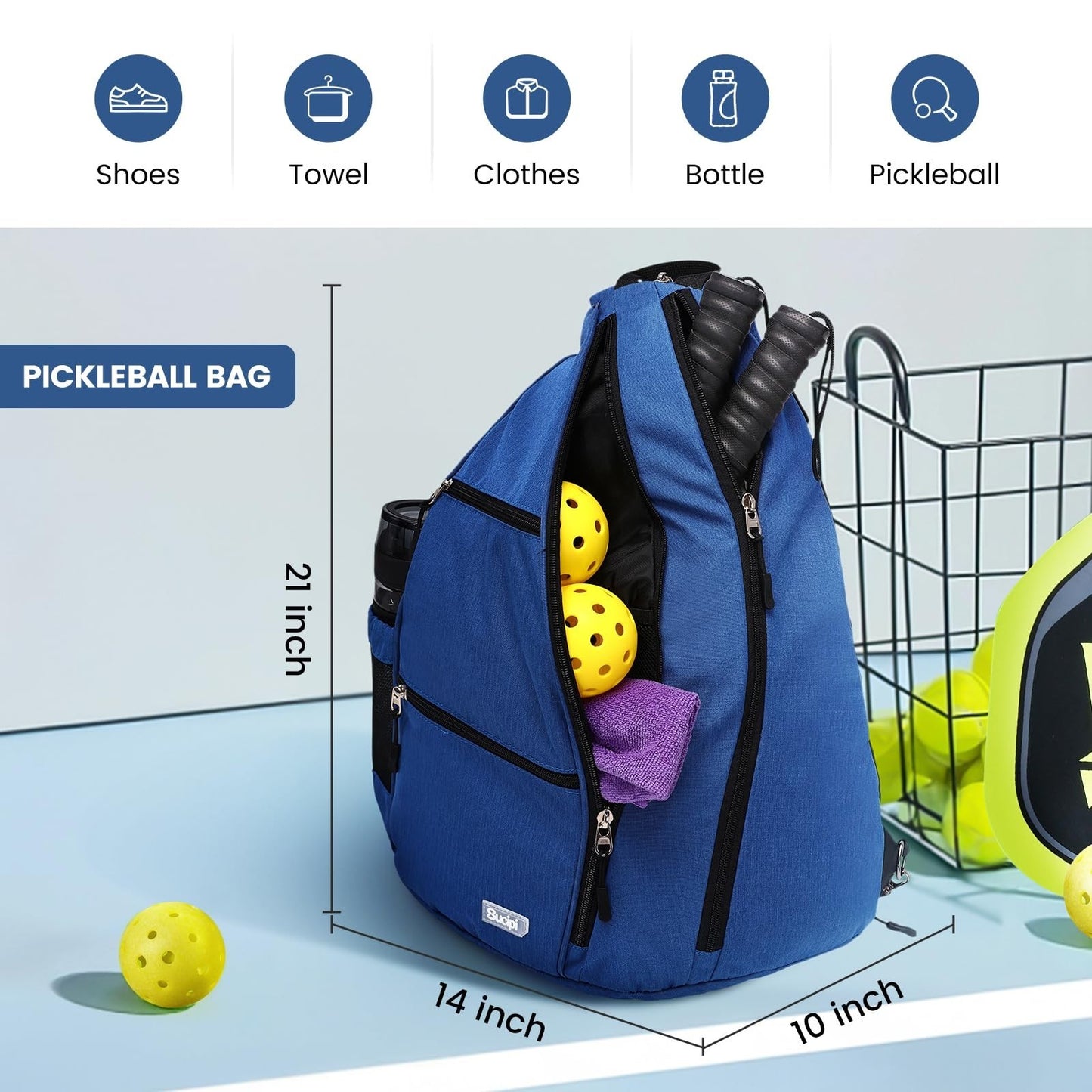 Convertible Pickleball Backpack - Water-Resistant Sling Bag for 6 Paddles, Bottl3