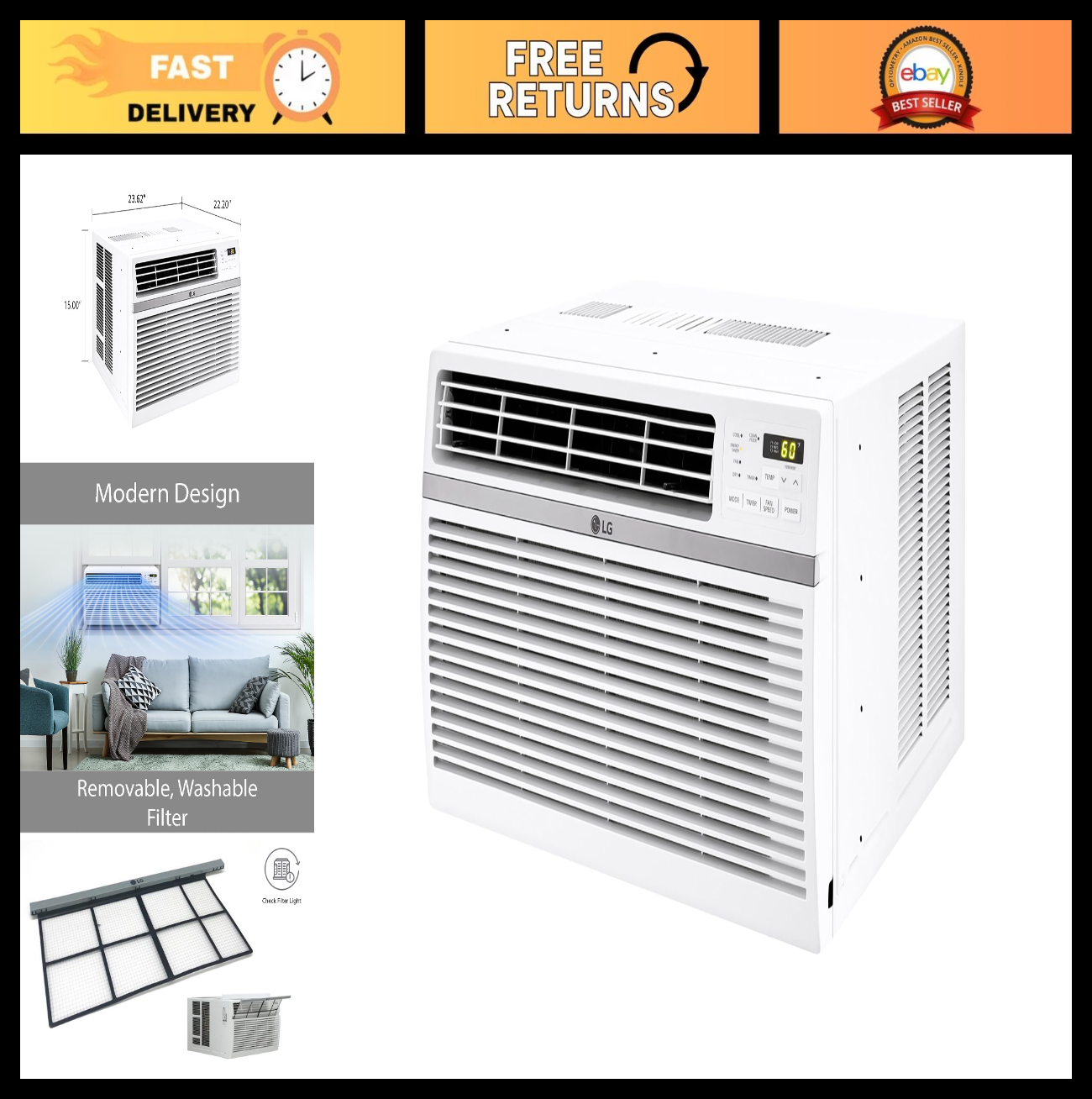 12,000 BTU Window Air Conditioner - Cools 550 Sq.Ft, Quiet, Remote Control, 3 Sp0