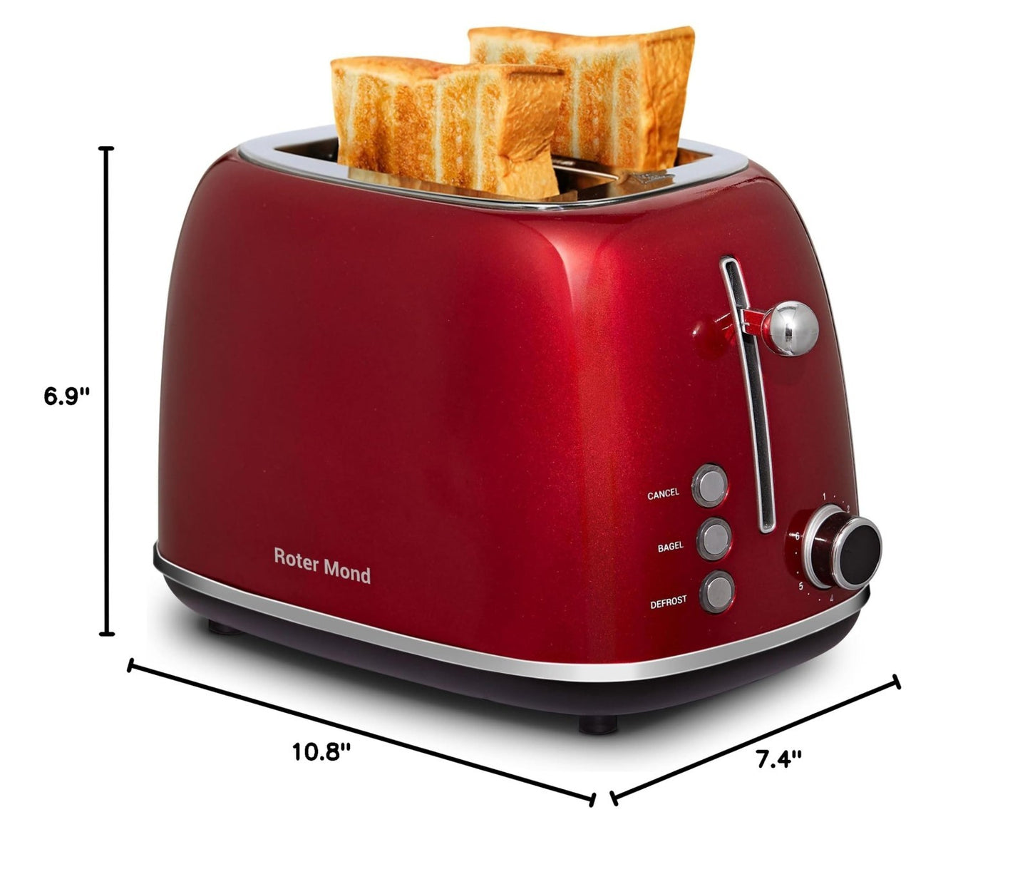 Retro Stainless Steel 2-Slice Toaster with Bagel, Cancel & Defrost Functions, 61