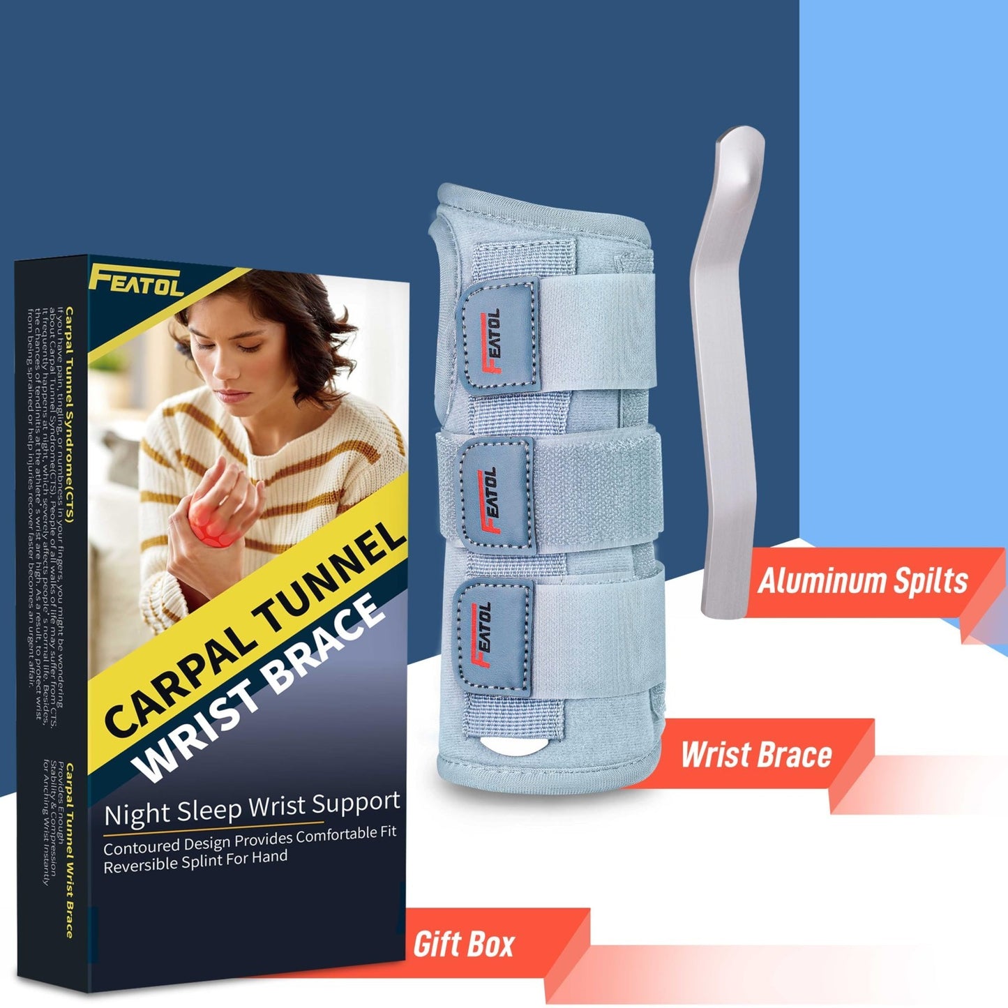 Adjustable Carpal Tunnel Wrist Brace for Men & Women, Night Support with Splints7