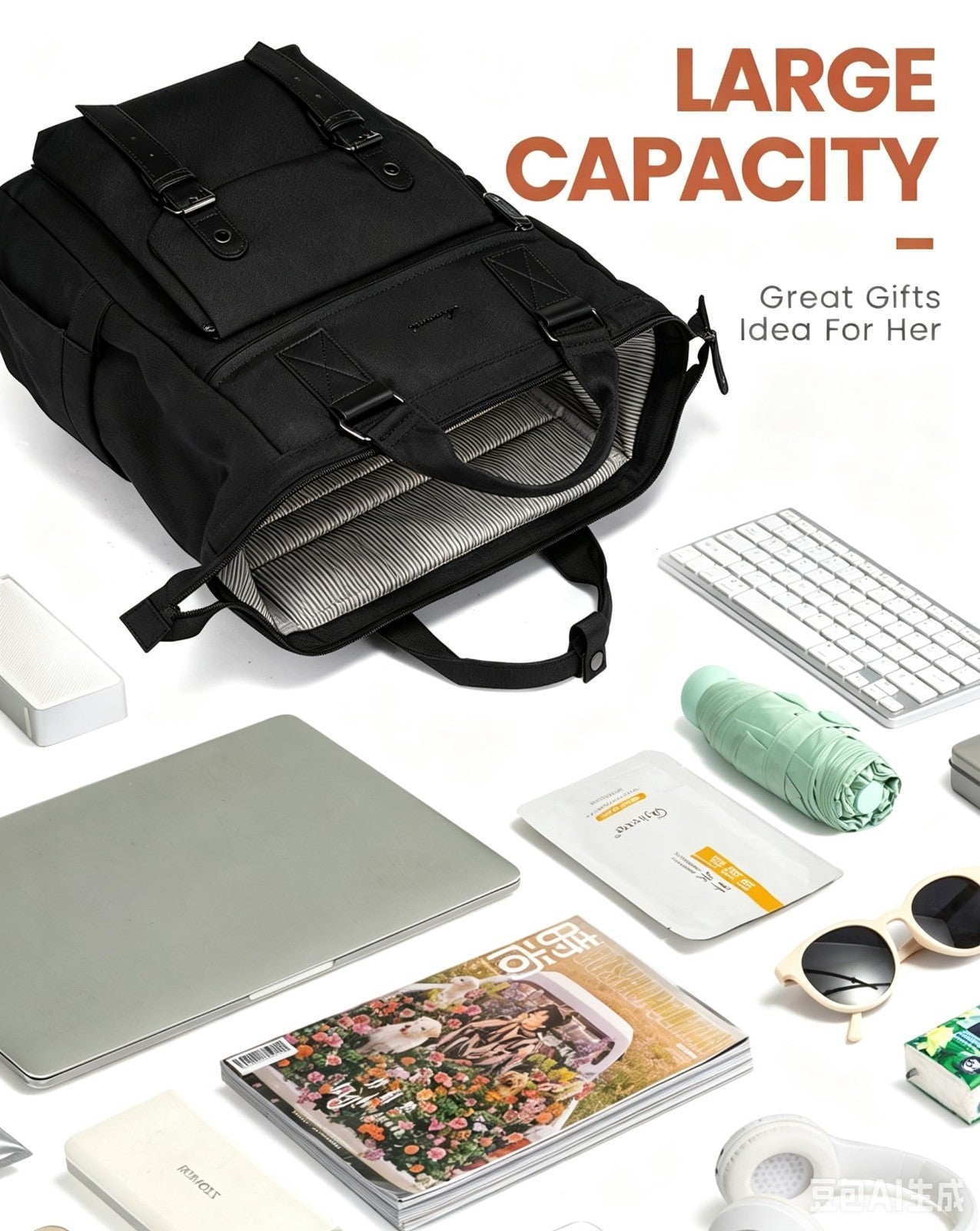 Stylish 15.6" Laptop Backpack for Women   College, Work, Travel, Nurse Bag, Blac5