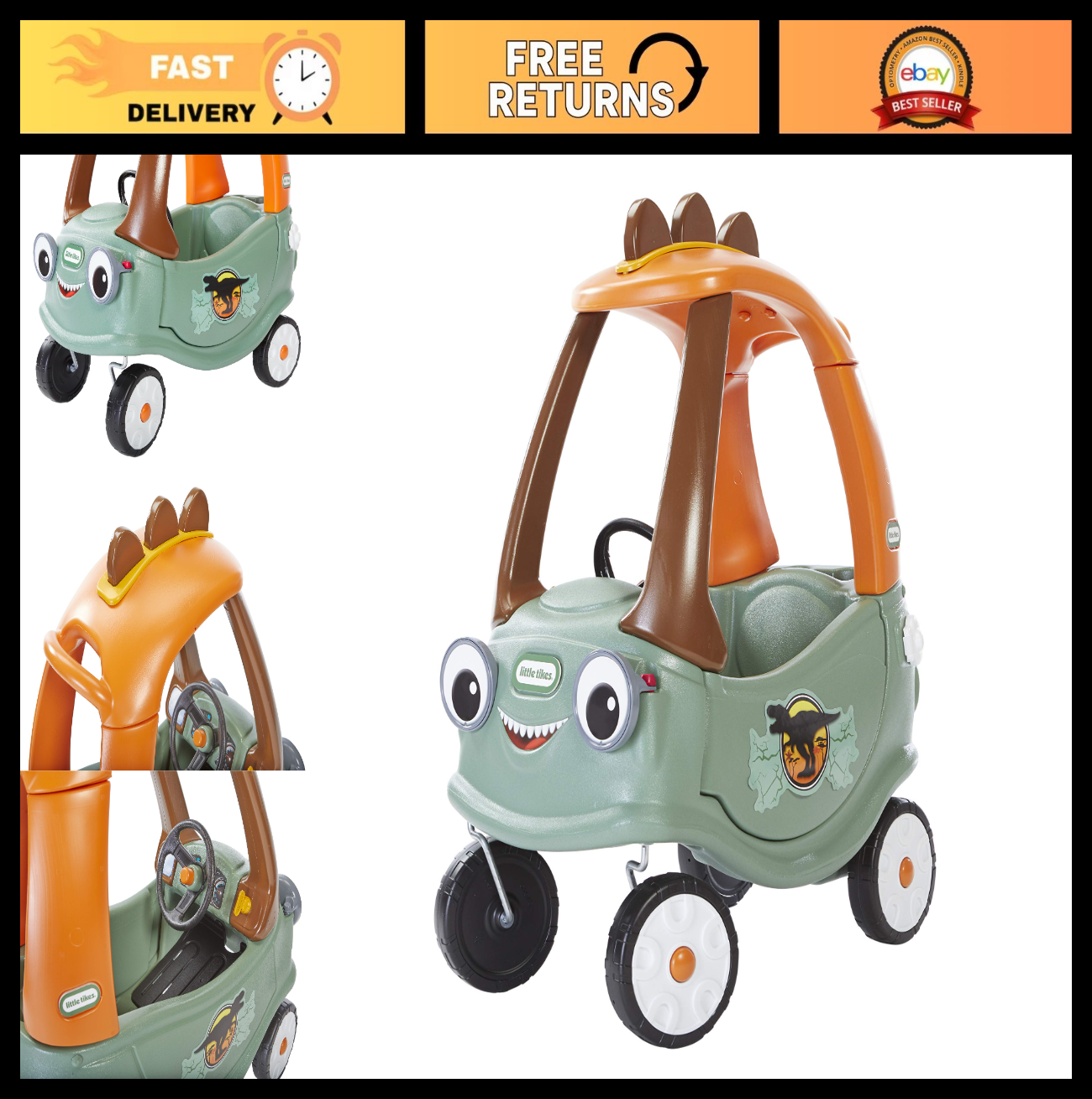 T-Rex Cozy Coupe Ride-On Toy for Kids – Fun Outdoor Vehicle, Ages 1-50