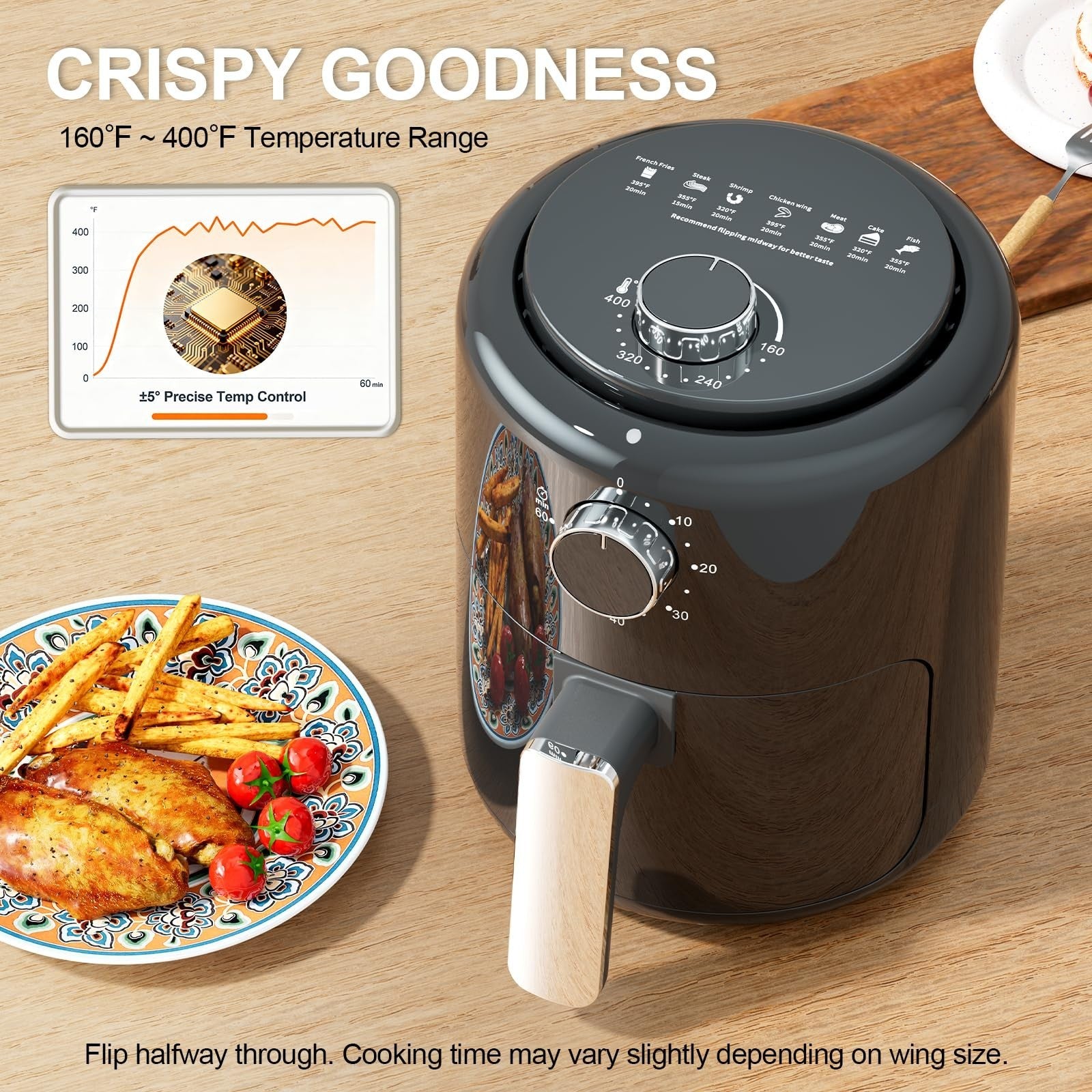 Compact 2QT Air Fryer - 4-in-1 Mini Cooker, Bake, Roast, Reheat, 98% Less Oil, T5