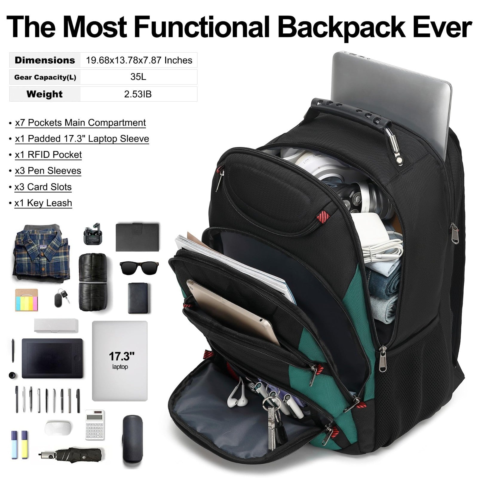 17.3" Laptop Backpack, Waterproof Travel Bag with USB Port, Anti Theft Work Book4