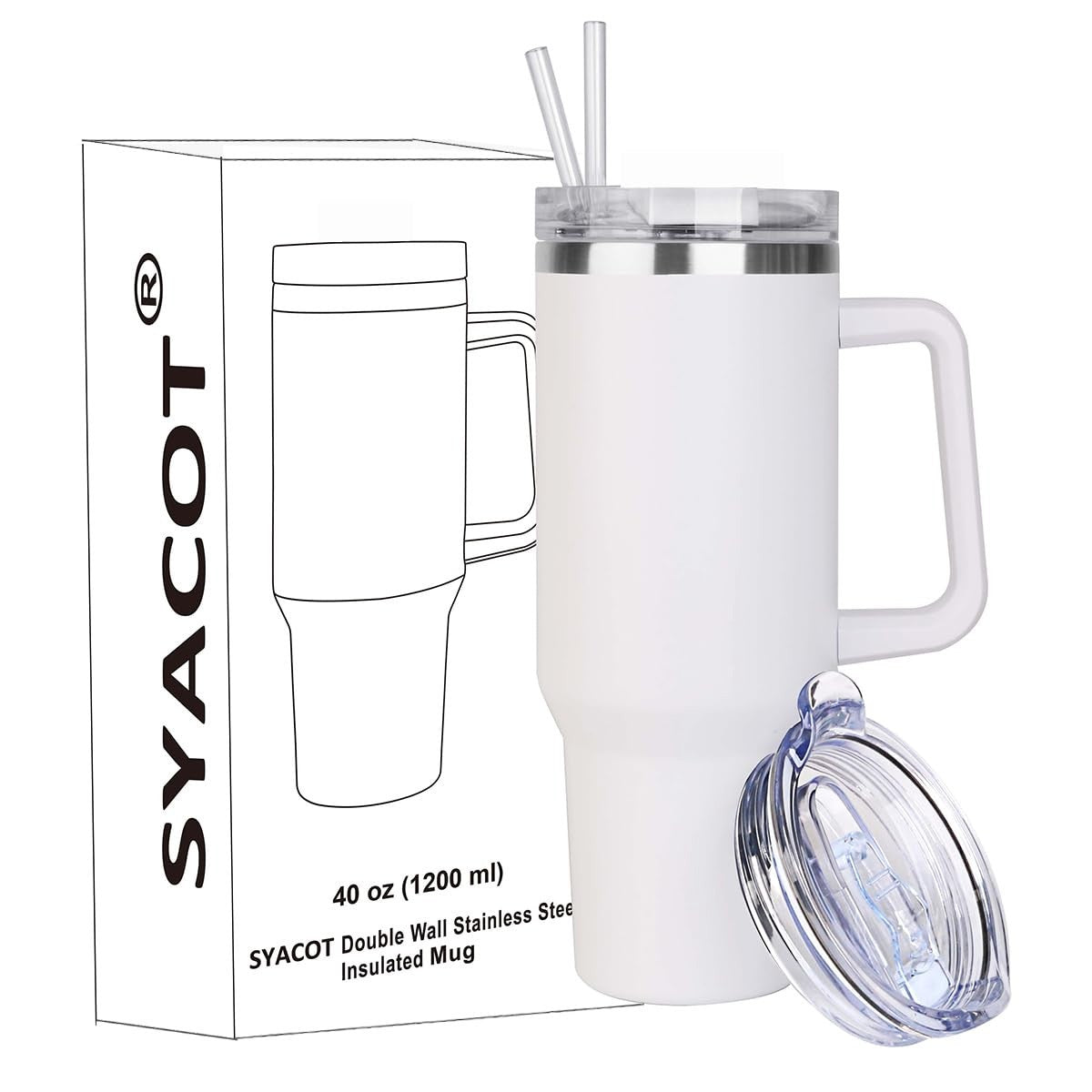 40 oz Insulated Tumbler with Handle & Straw   Leak Proof, Dishwasher Safe Travel1