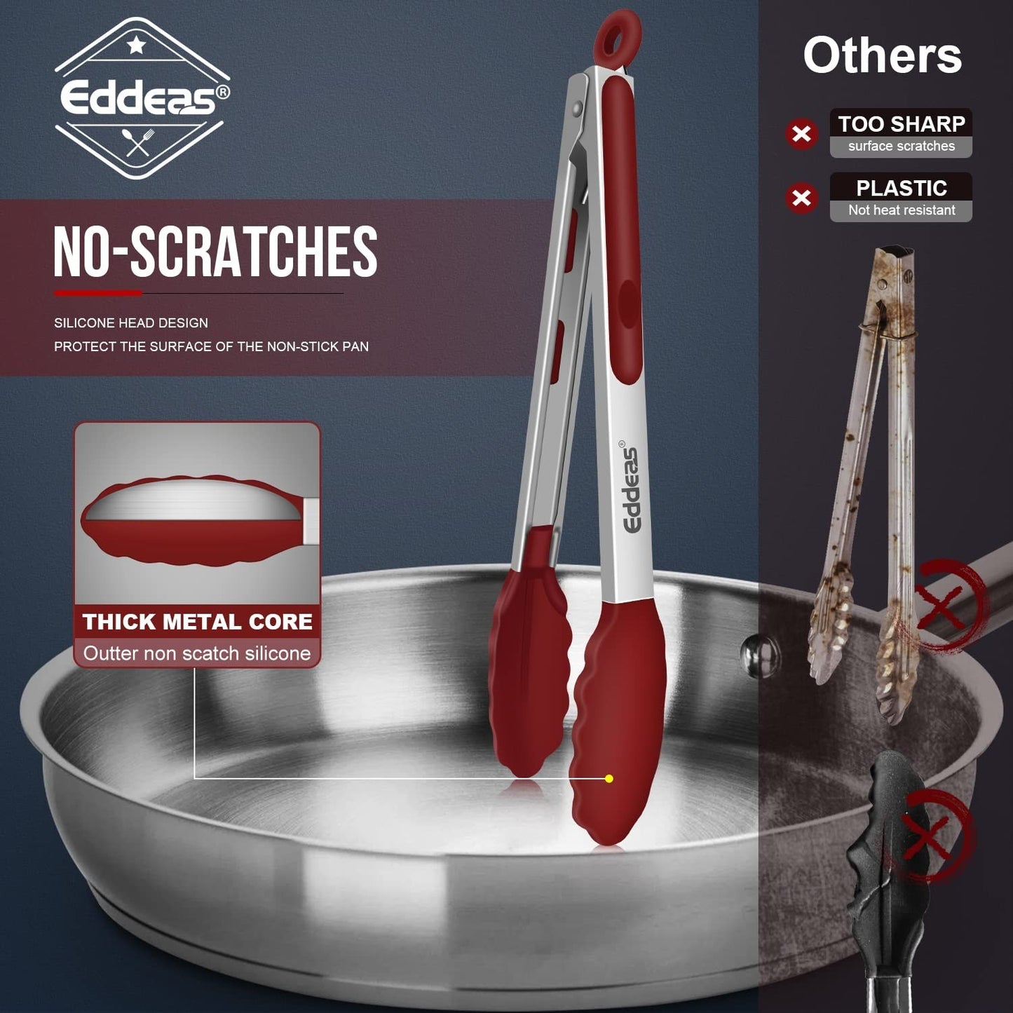Set of 3 Heat Resistant Kitchen Tongs   7", 9", 12" Silicone Tip BBQ & Salad Too4