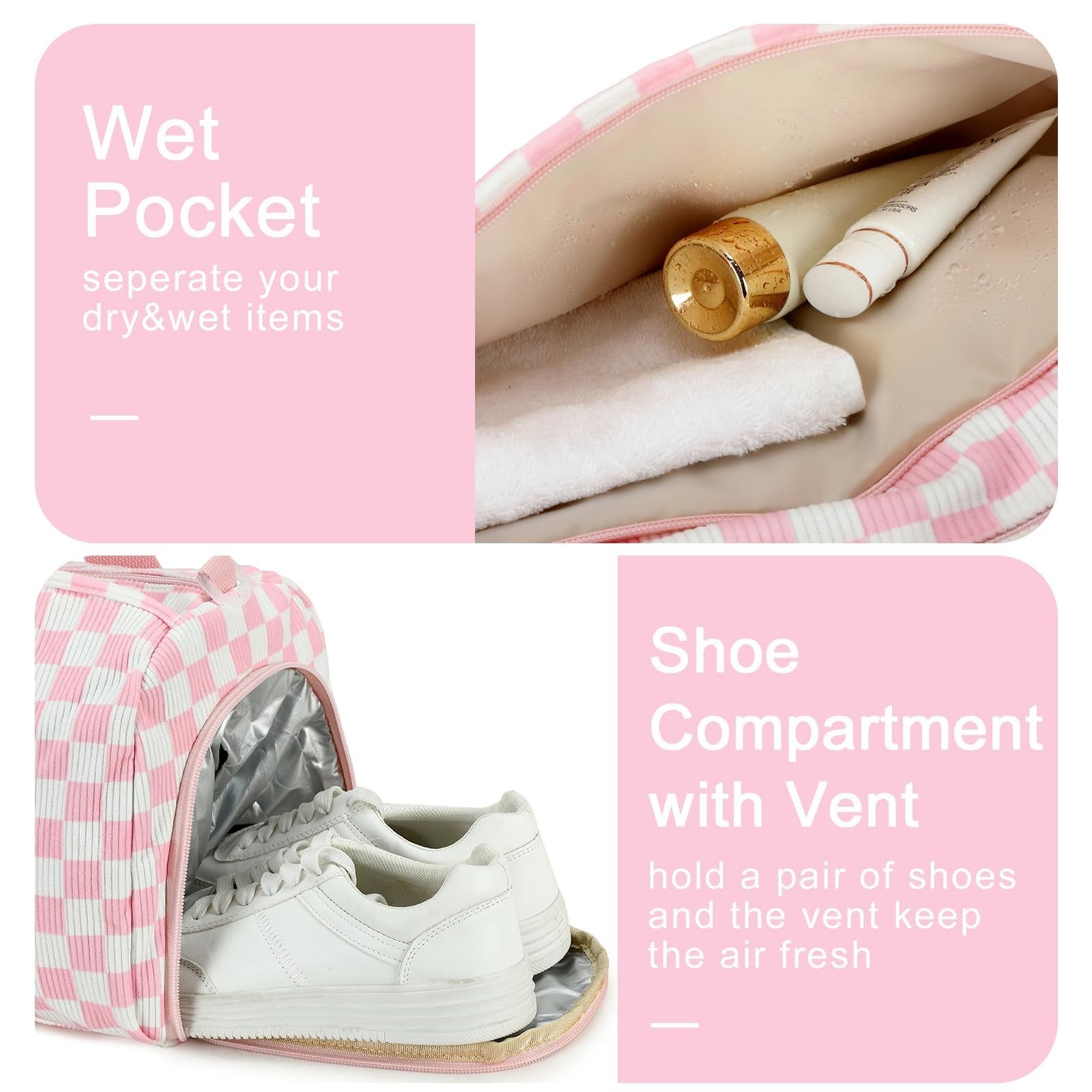 Cute Girls Duffle Bag with Shoes Compartment & Wet Separation - Waterproof Gym T4