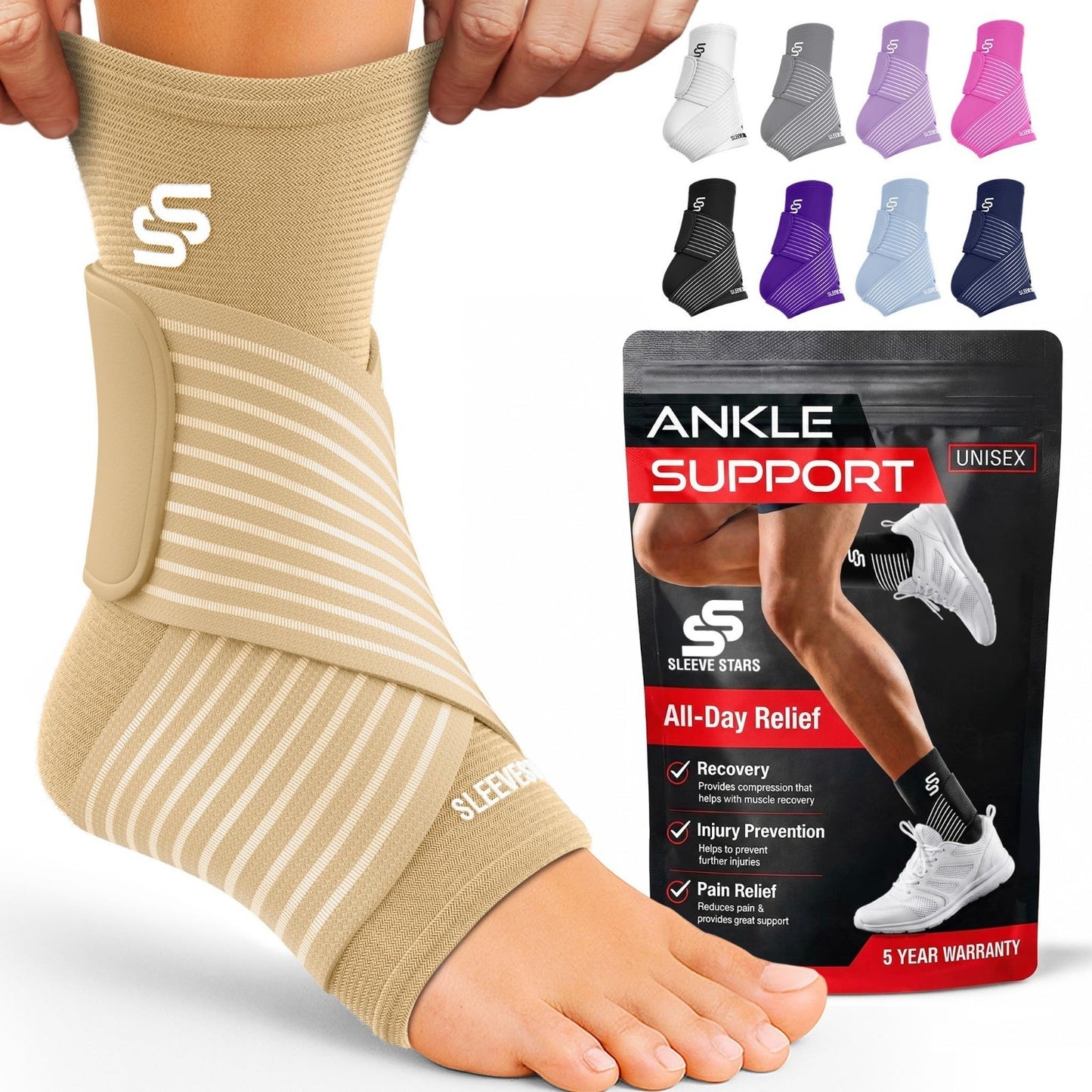 Ankle Brace Compression Sleeve for Sprains & Plantar Fasciitis Relief, Adjustabl1
