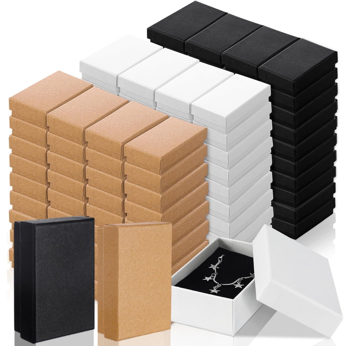 100 Pcs Kraft Jewelry Gift Boxes - Brown, White, Black | Necklace Earring Bracel1