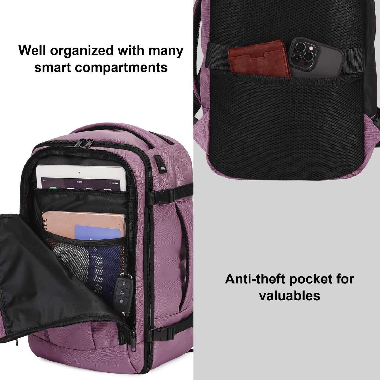 Travel Backpack 18x14x8   Airline Approved Carry On Bag, Waterproof, 13 Pockets,5