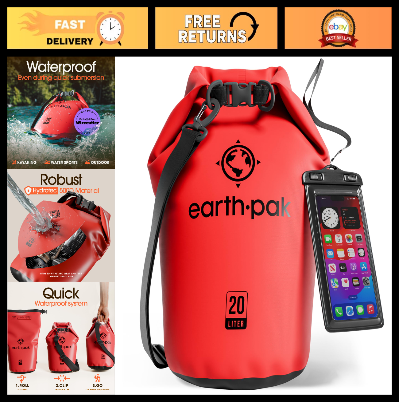 Waterproof Dry Bag Backpack   Roll Top Sack for Kayaking & Gear Storage, Include0