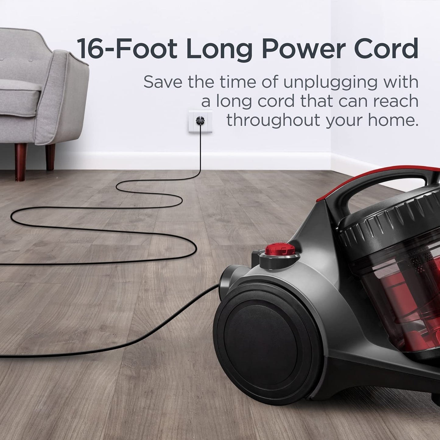 Lightweight Bagless Canister Vacuum Cleaner for Home, HEPA Filter, Power Suction6