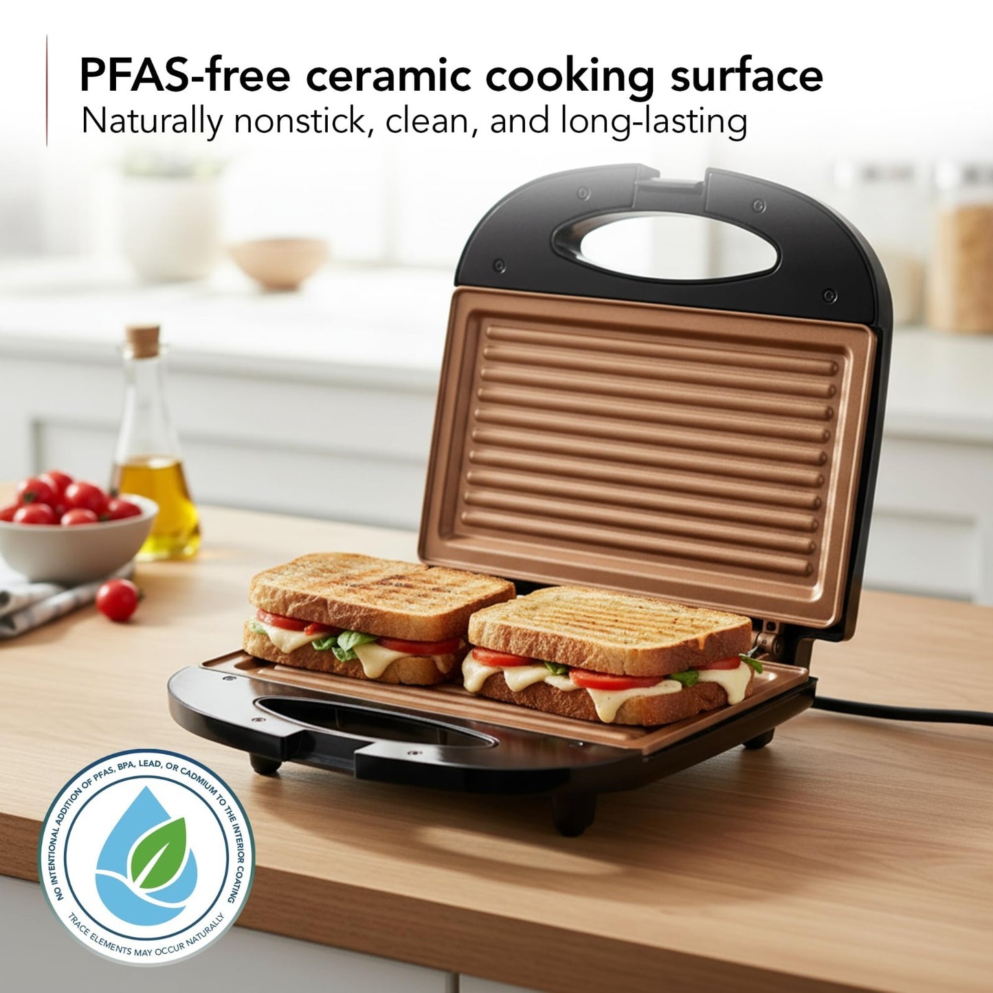 Compact Electric Panini Press Grill - Nonstick Plates, Thermostat Control, LED I3