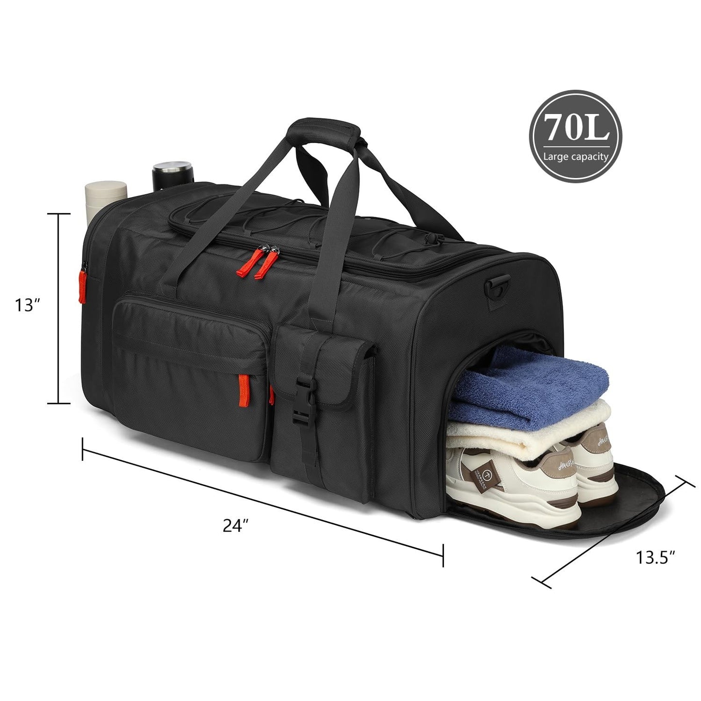 Large 70L Duffle Bag Backpack for Travel   Heavy Duty Gym Bag with Shoe Compartm5