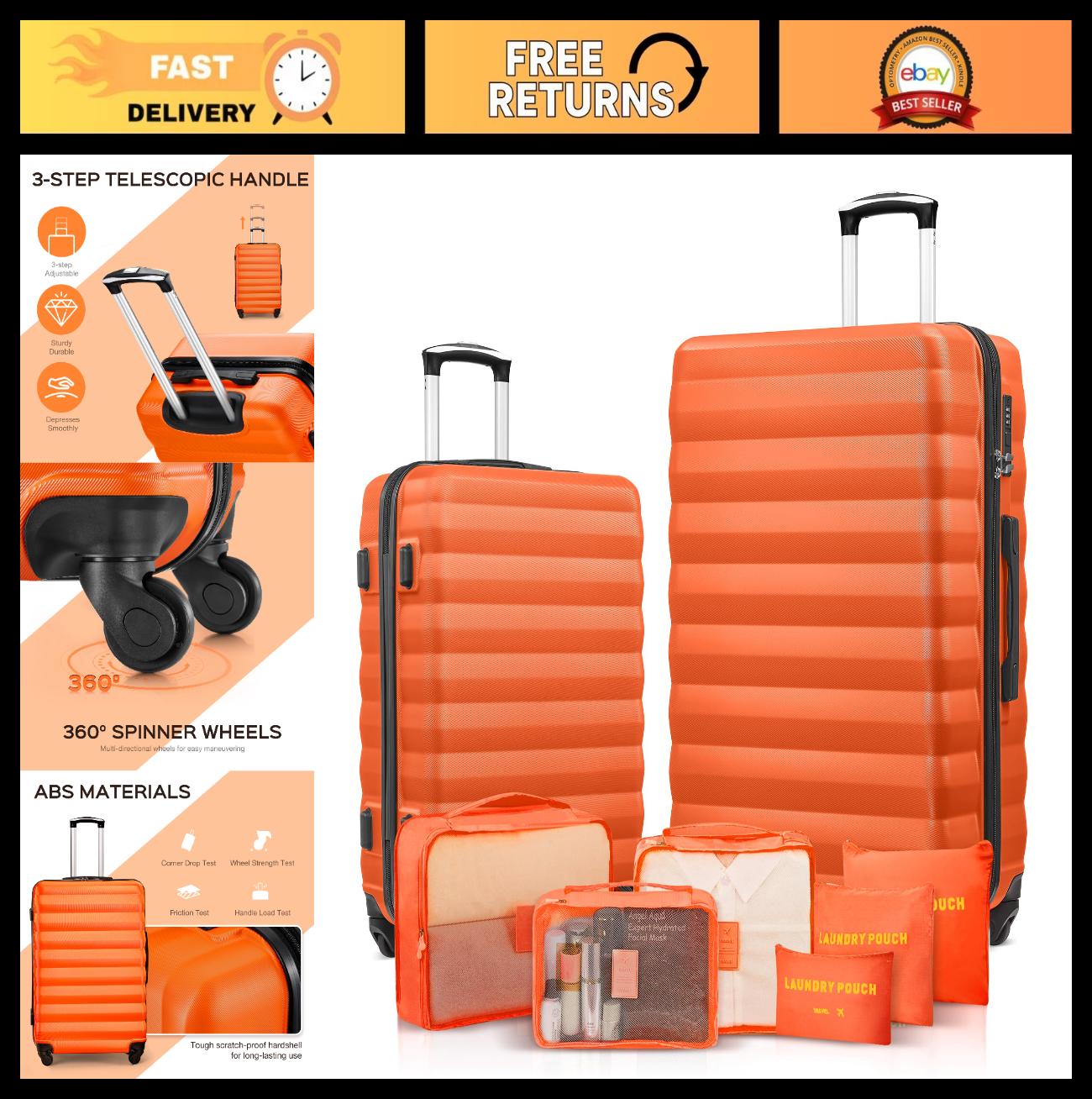 2 Piece Luggage Set - 20" & 28" Hardshell Suitcases with Spinner Wheels & Organi0