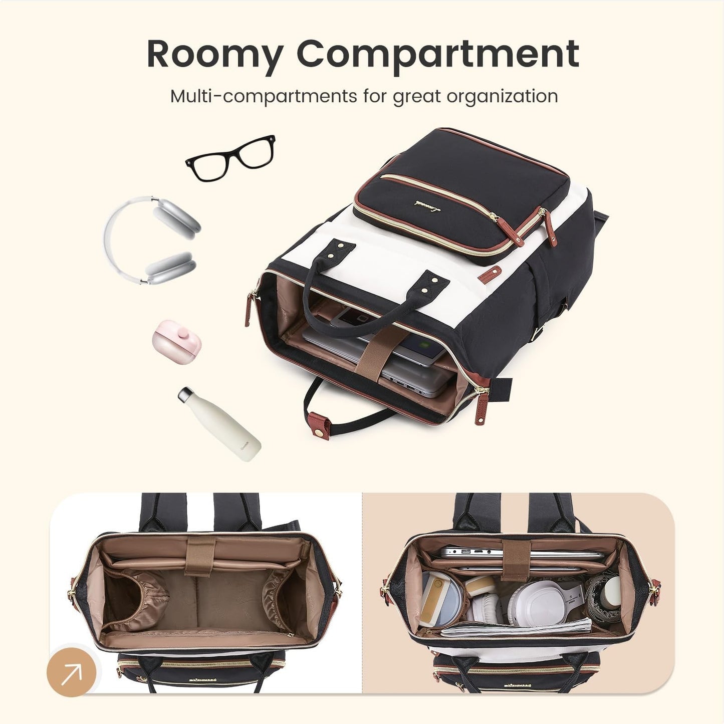 Stylish Waterproof Laptop Backpack for Women, 15.6" Large Capacity Work Bag, Cup3