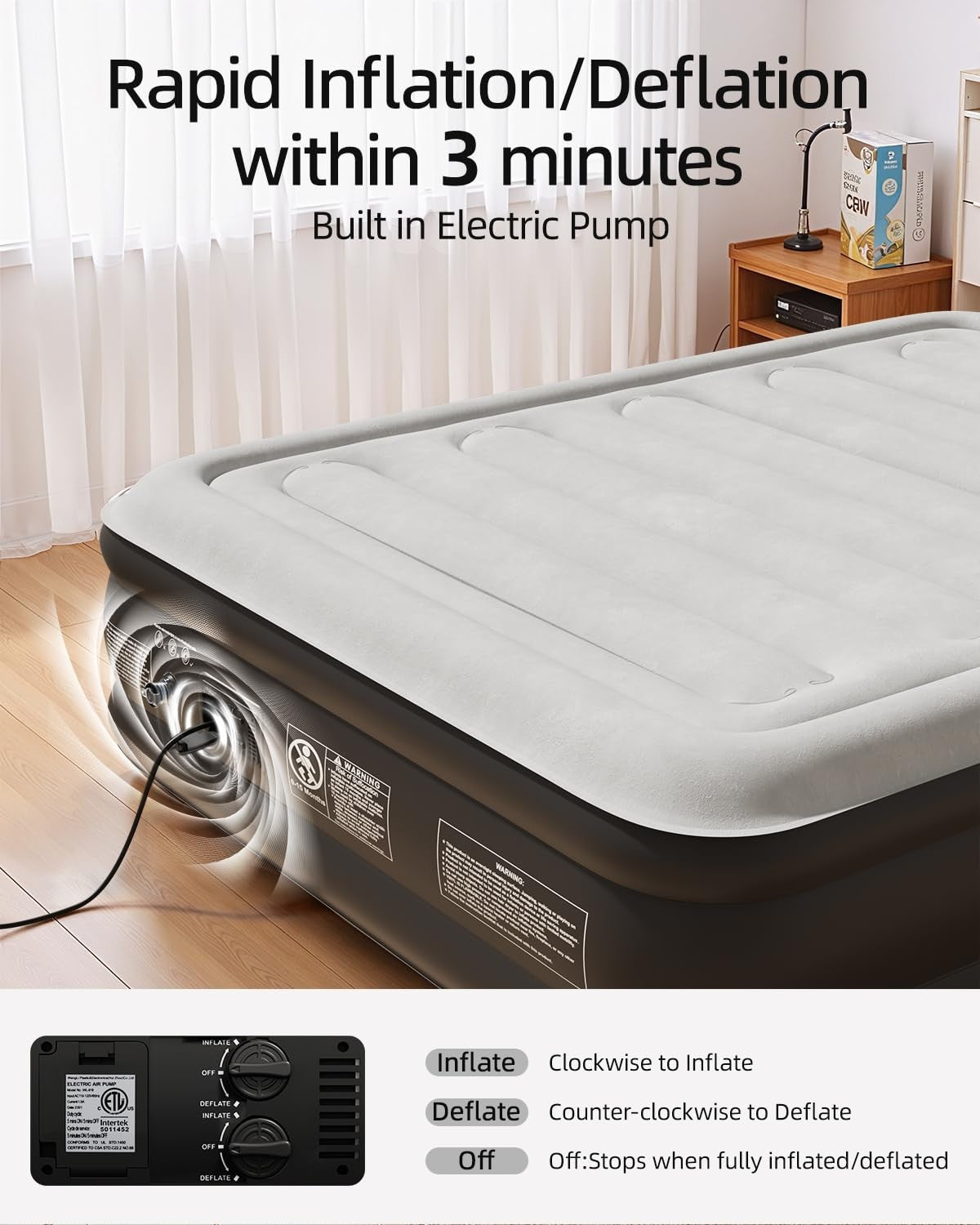 18" Raised Air Mattress with Built in Pump   Luxury Inflatable Bed for Home & Ca6