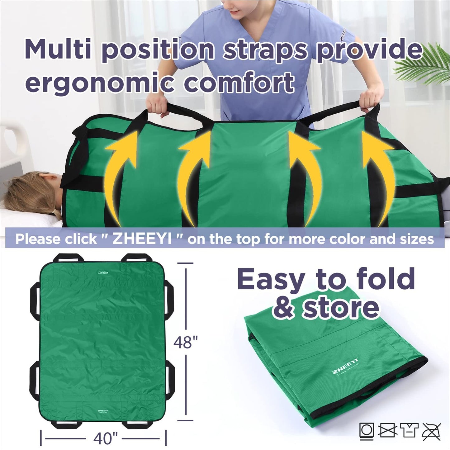 Multipurpose 48"x40" Bed Pad with Handles   Washable Patient Sheet for Lifting &3