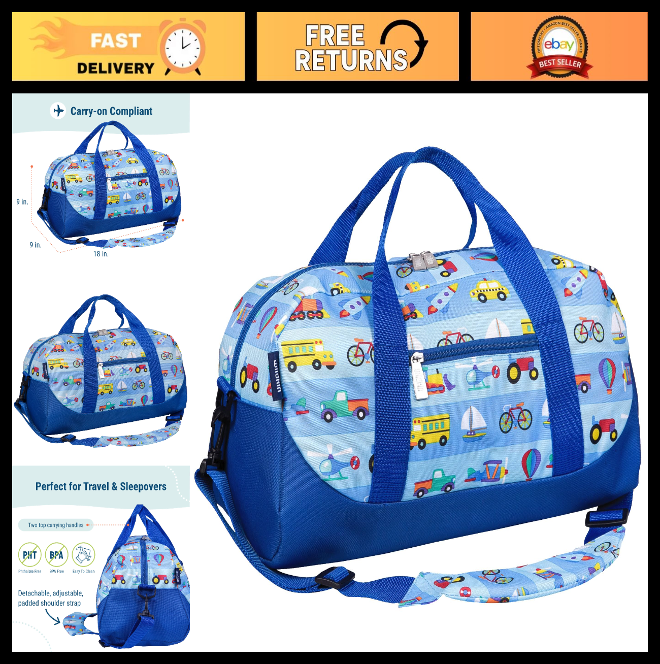 Kids Overnighter Duffel Bag - Lightweight Travel Bag for School & Sleepovers, Du0