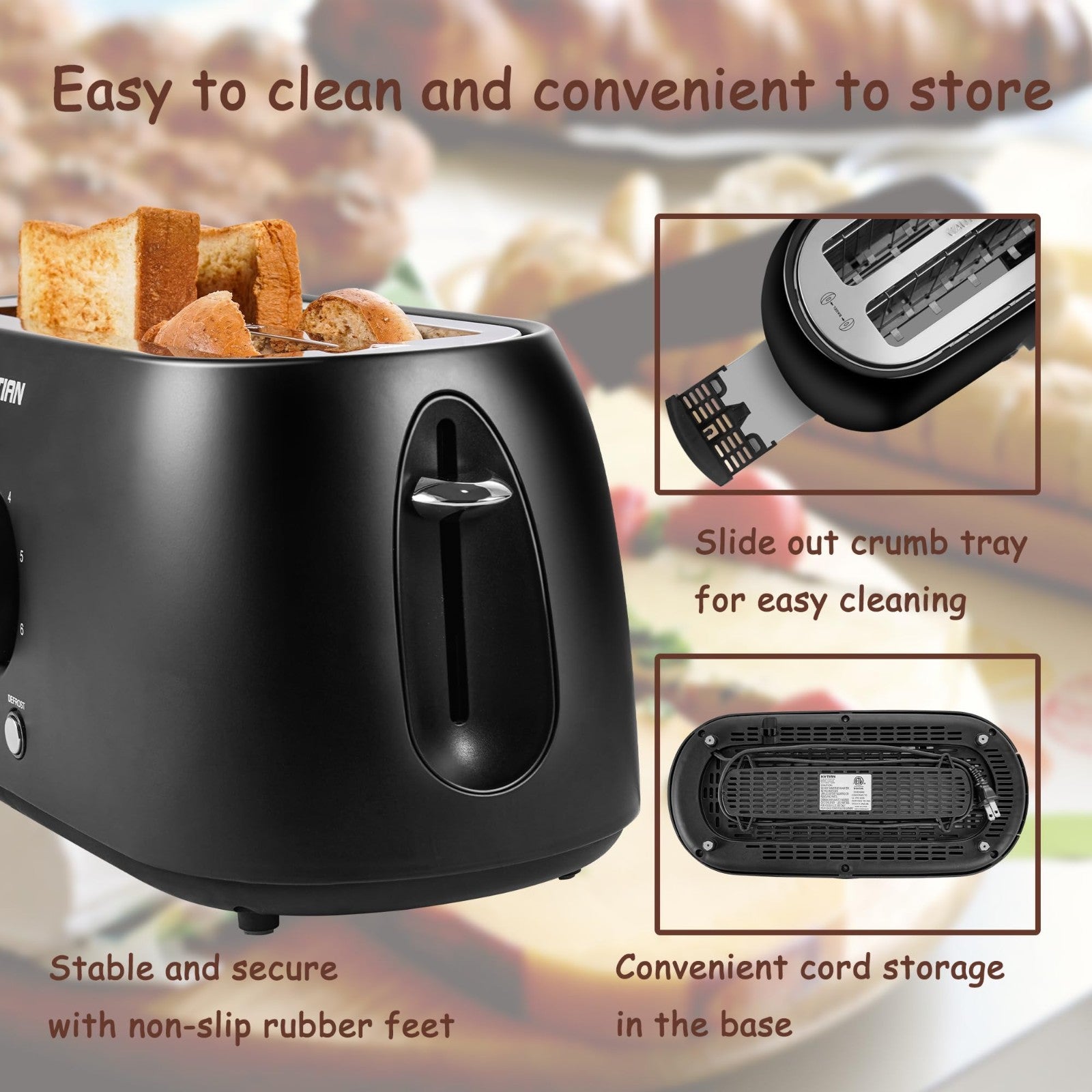 4 Slice Retro Stainless Steel Toaster with Countdown Timer, Extra Wide Slots, Ba6